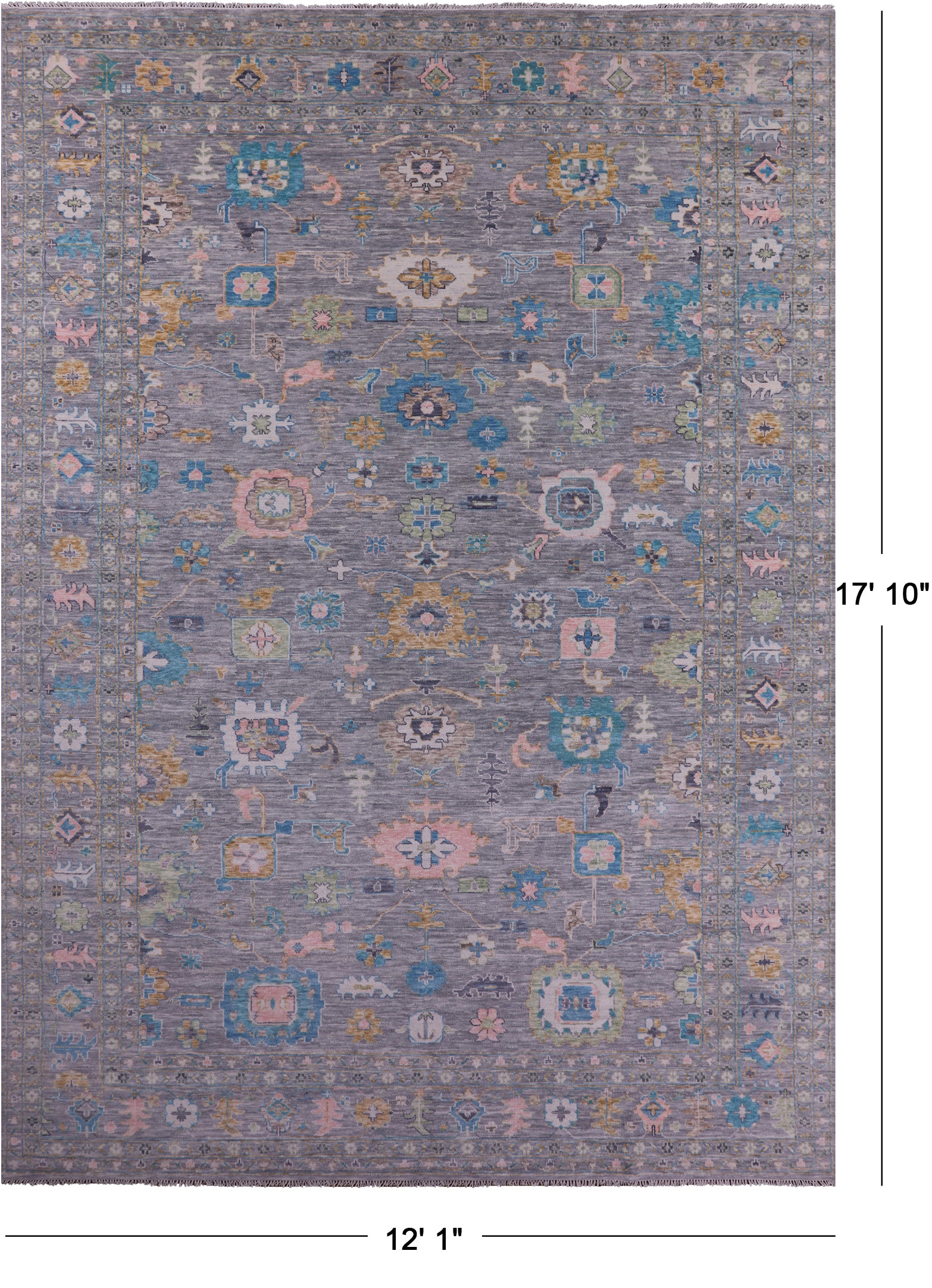 Grey Turkish Oushak Hand Knotted Wool Rug - 12' 1" X 17' 10" - Golden Nile