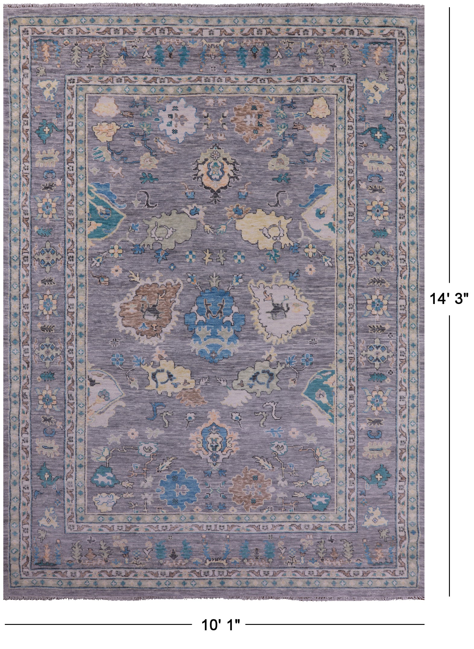 Grey Turkish Oushak Hand Knotted Wool Rug - 10' 1" X 14' 3" - Golden Nile
