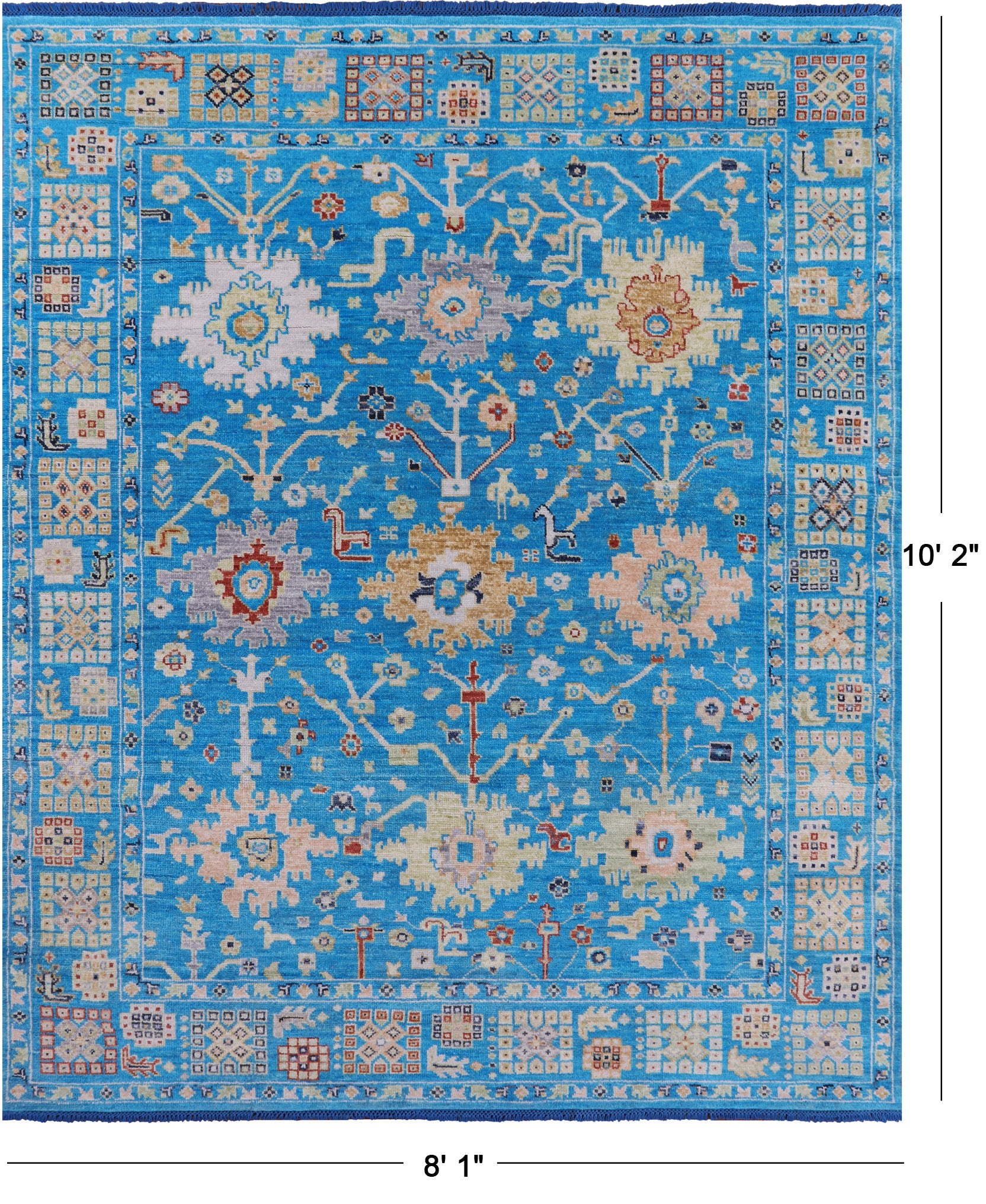 Blue Turkish Oushak Hand Knotted Wool Rug - 8' 1" X 10' 2" - Golden Nile