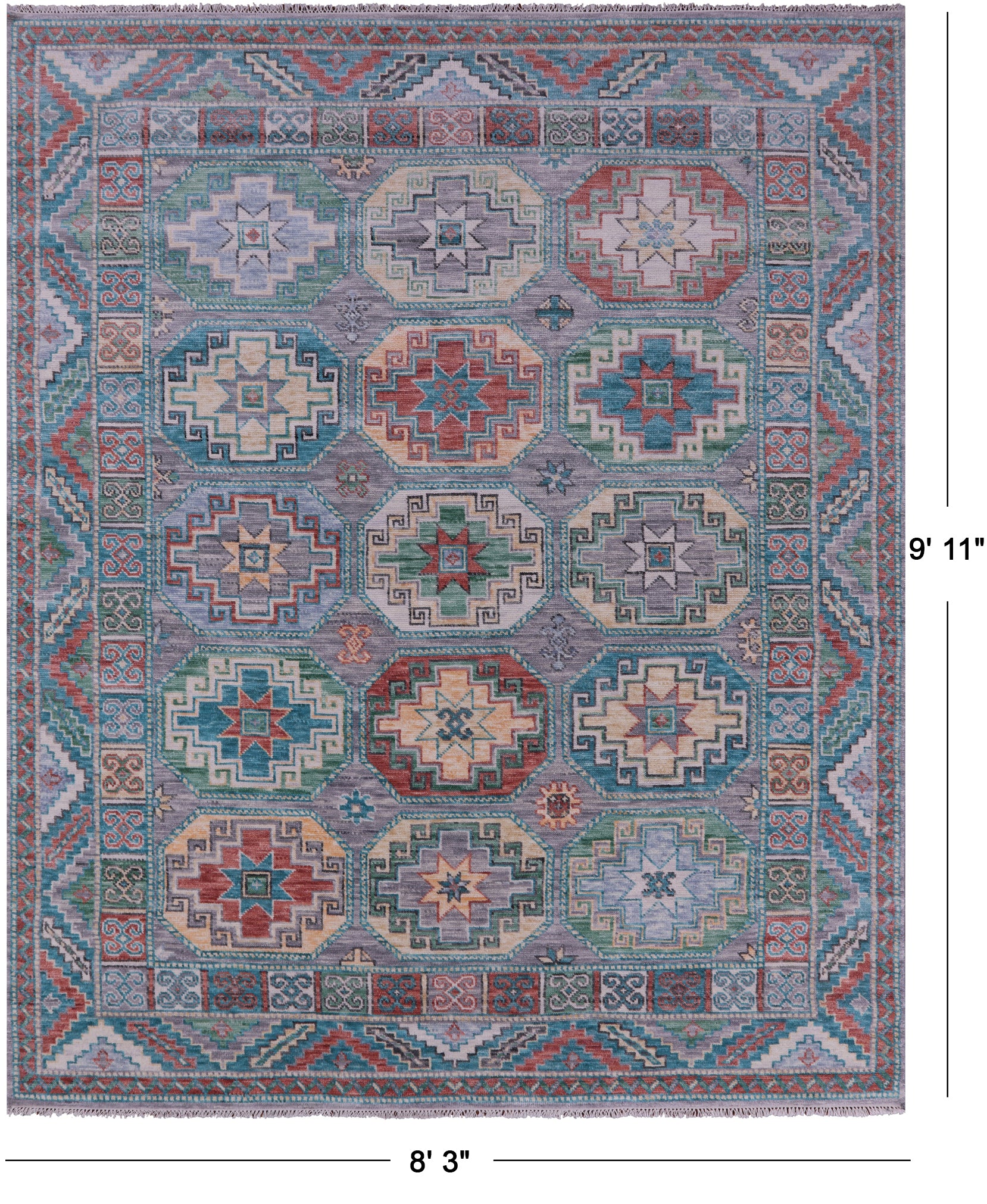 Grey Turkmen Ersari Hand Knotted Wool Rug - 8' 3" X 9' 11" - Golden Nile
