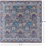 Grey Square William Morris Hand Knotted Wool Rug - 9' 11" X 9' 11" - Golden Nile