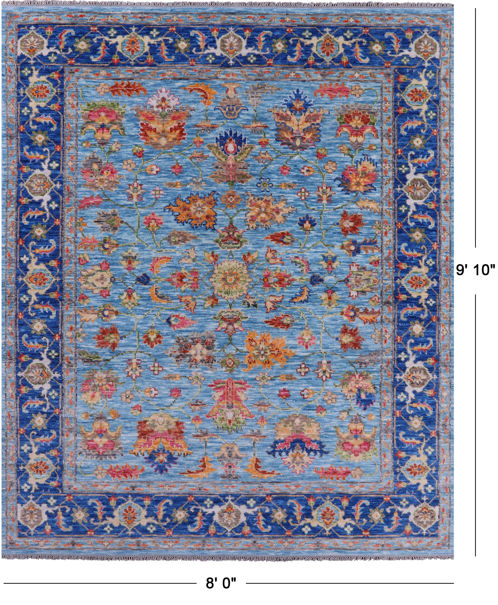 Blue Persian Fine Serapi Hand Knotted Wool Rug - 8' 0" X 9' 10" - Golden Nile