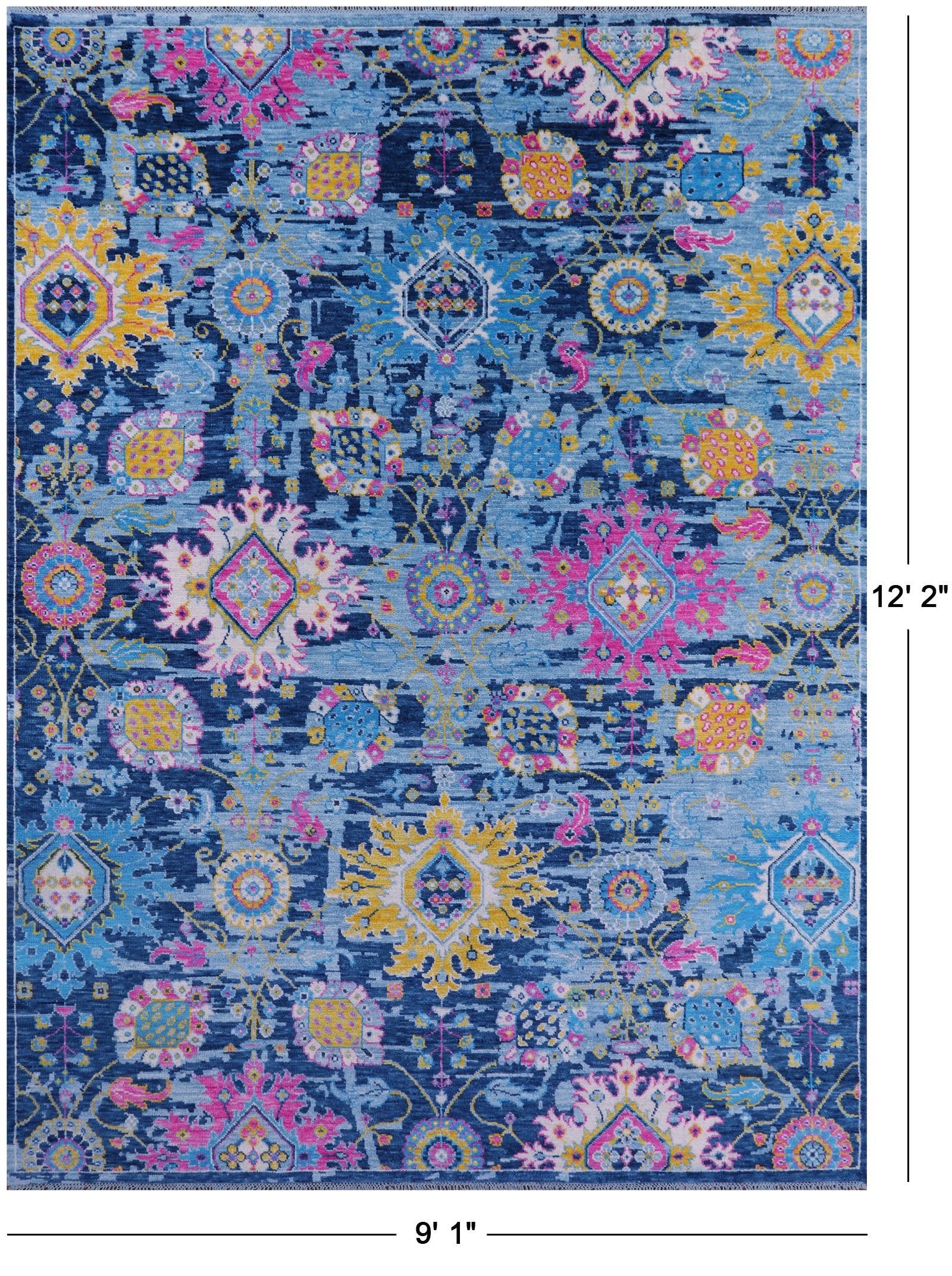 Blue Turkish Oushak Handmade Wool Rug - 9' 1" X 12' 2" - Golden Nile
