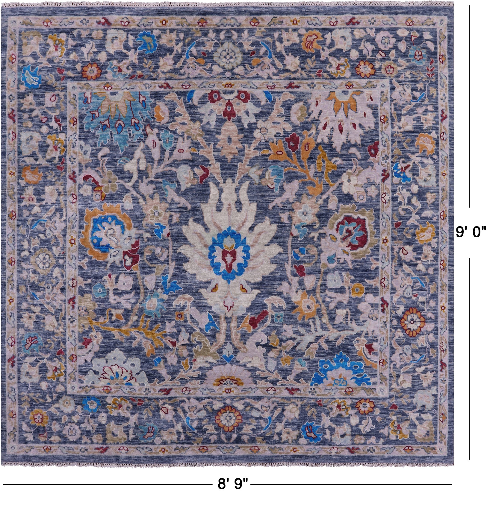 Grey Square Turkish Oushak Hand Knotted Wool Rug - 8' 9" X 9' 0" - Golden Nile