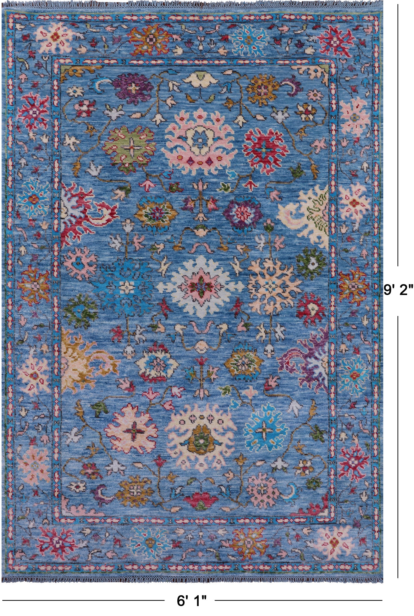 Blue Turkish Oushak Hand Knotted Wool Rug - 6' 1" X 9' 2" - Golden Nile