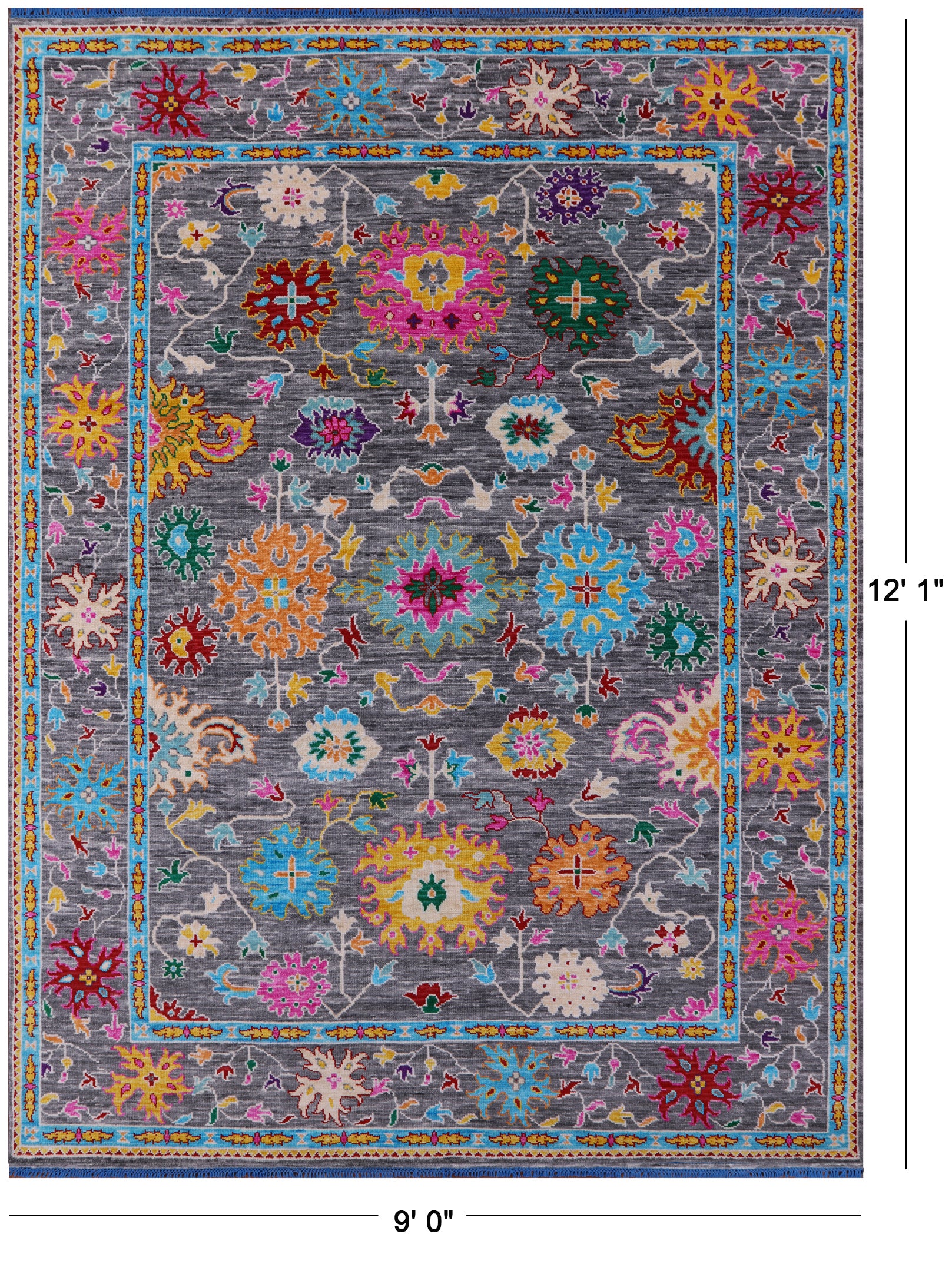 Grey Turkish Oushak Hand Knotted Wool Rug - 9' 0" X 12' 1" - Golden Nile