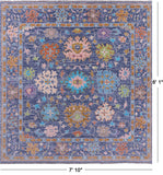 Blue Square Turkish Oushak Hand Knotted Wool Rug - 7' 10" X 8' 1" - Golden Nile
