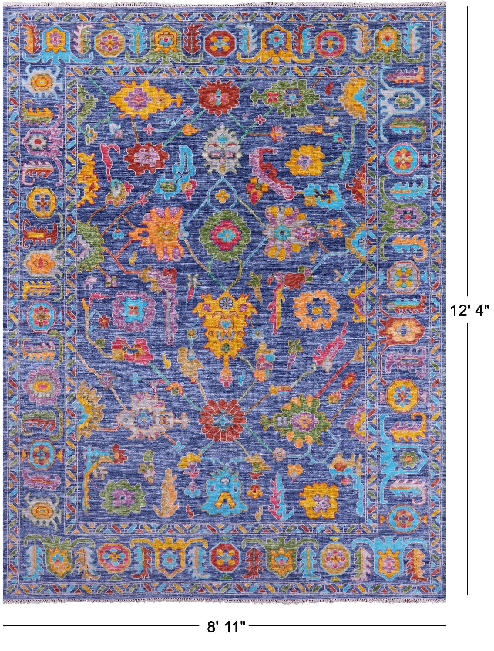 Blue Turkish Oushak Hand Knotted Wool Rug - 8' 11" X 12' 4" - Golden Nile