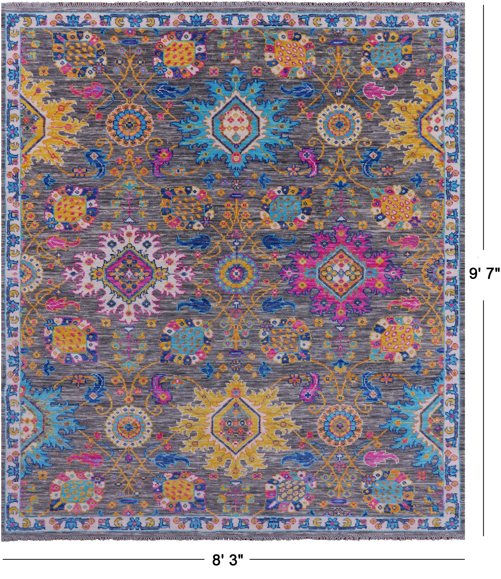 Grey Turkish Oushak Hand Knotted Wool Rug - 8' 3" X 9' 7" - Golden Nile