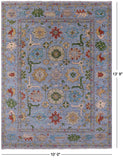 Blue Turkish Oushak Hand Knotted Wool Rug - 10' 0" X 13' 9" - Golden Nile