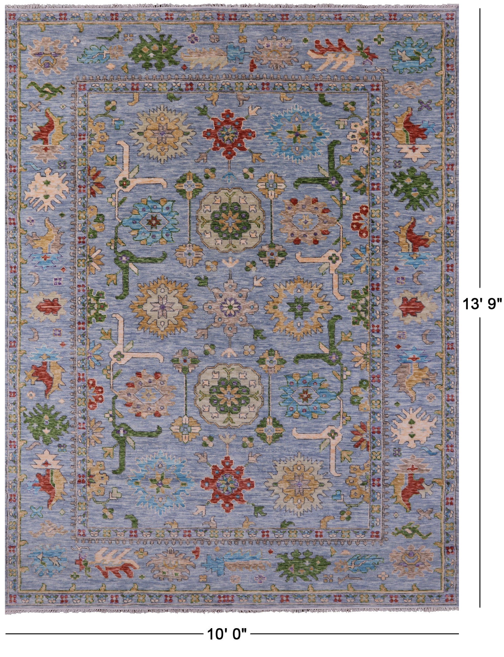 Blue Turkish Oushak Hand Knotted Wool Rug - 10' 0" X 13' 9" - Golden Nile