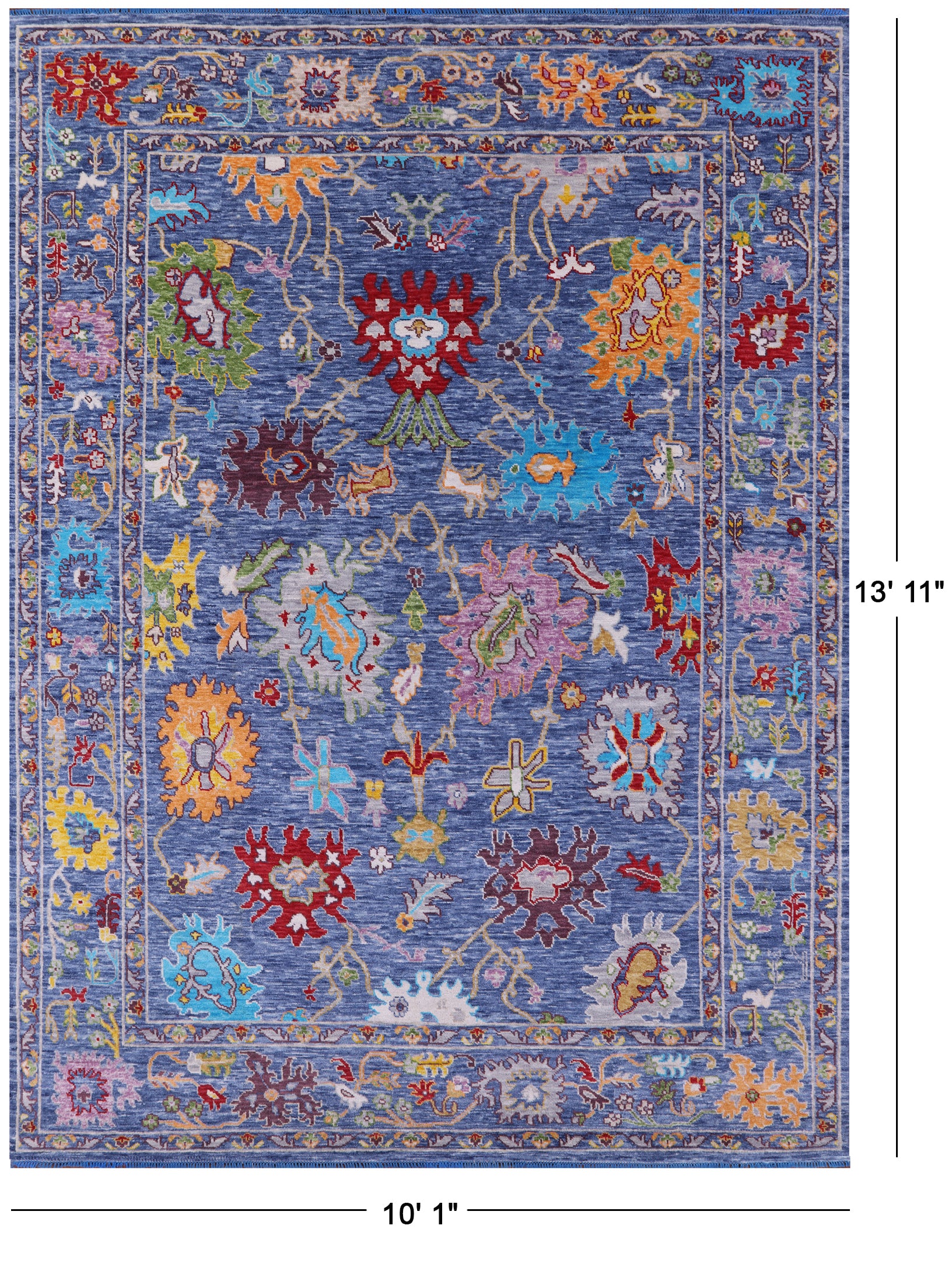 Blue Turkish Oushak Hand Knotted Wool Rug - 10' 1" X 13' 11" - Golden Nile