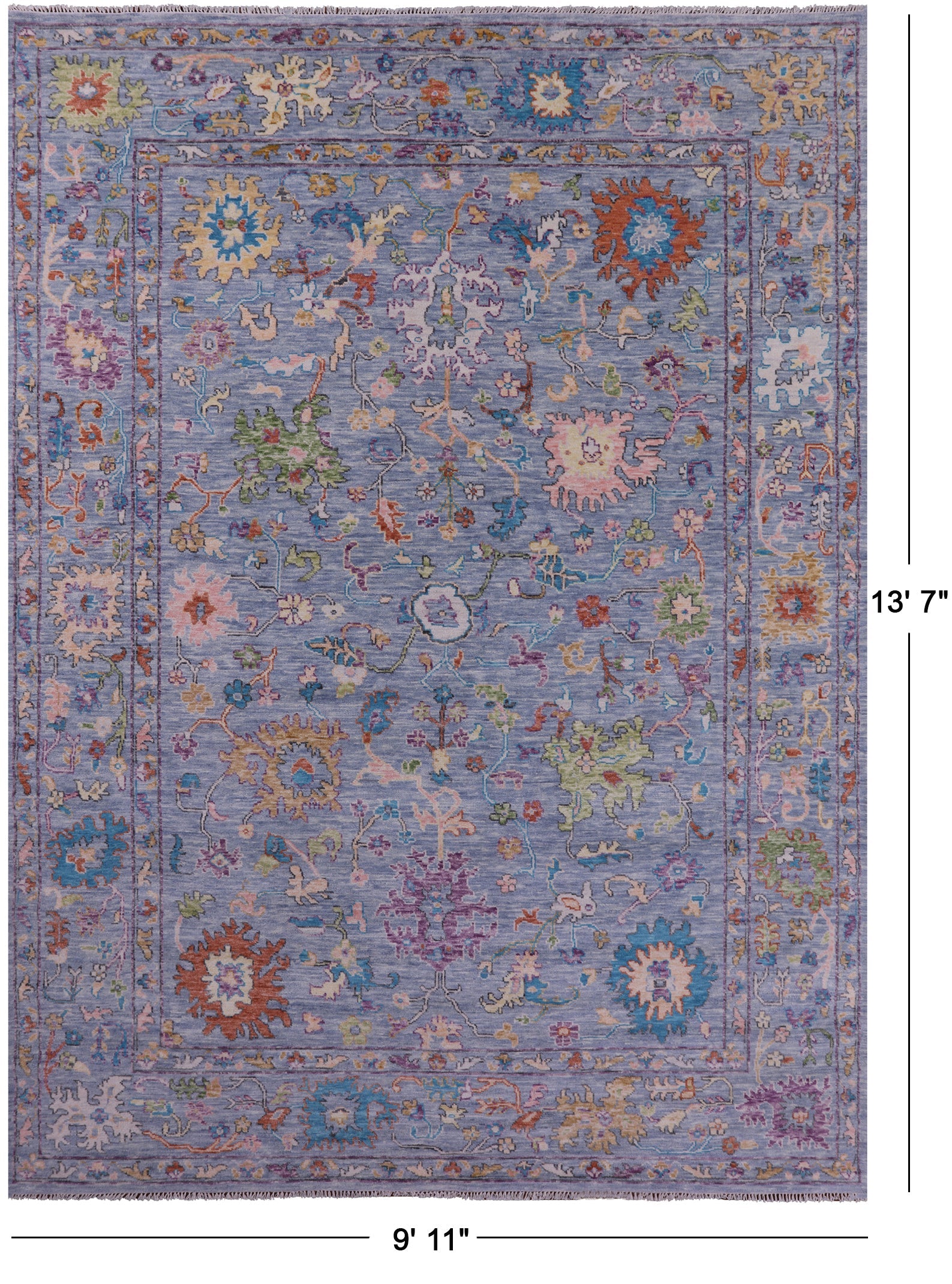 Blue Turkish Oushak Hand Knotted Wool Rug - 9' 11" X 13' 7" - Golden Nile