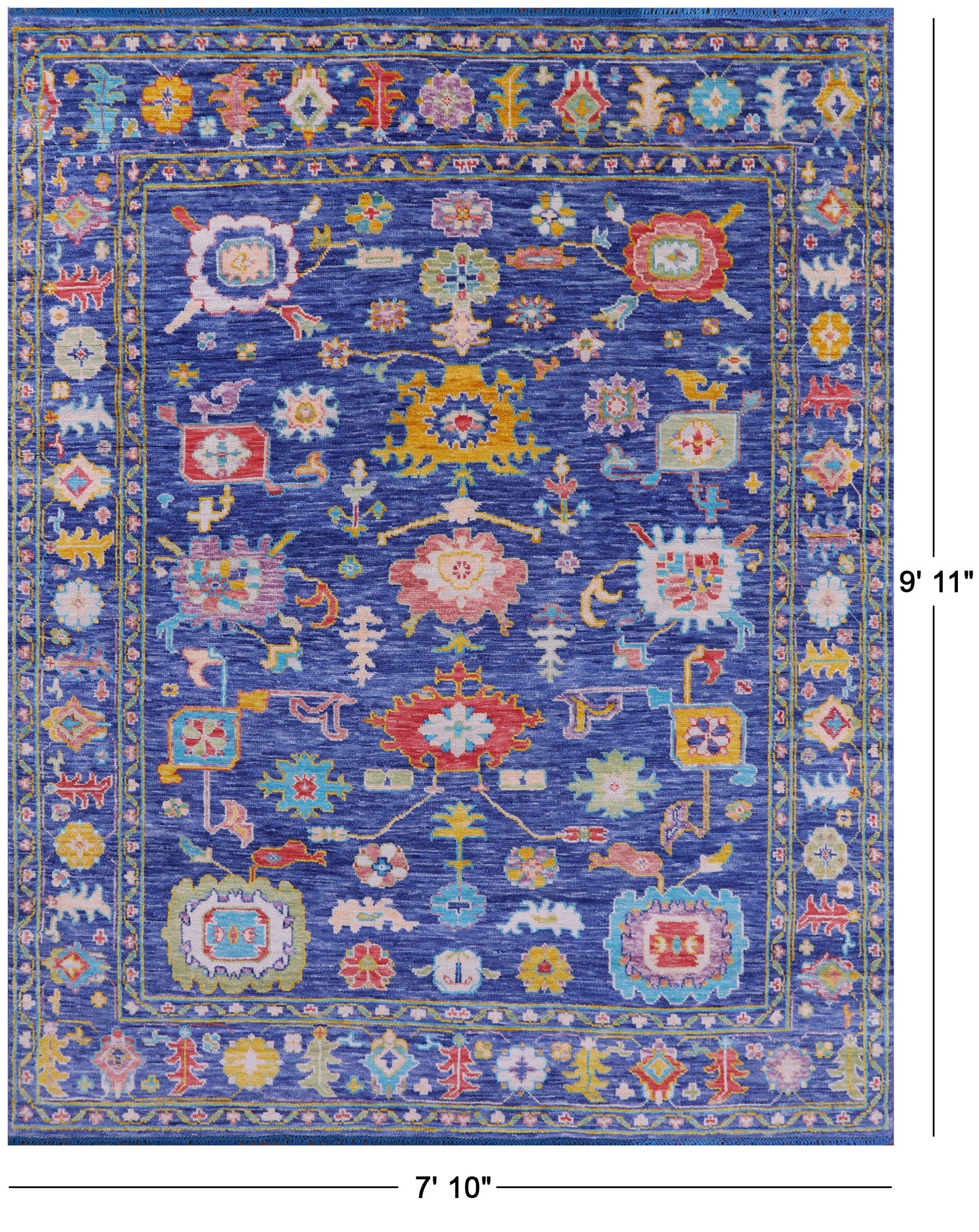 Blue Turkish Oushak Hand Knotted Wool Rug - 7' 10" X 9' 11" - Golden Nile
