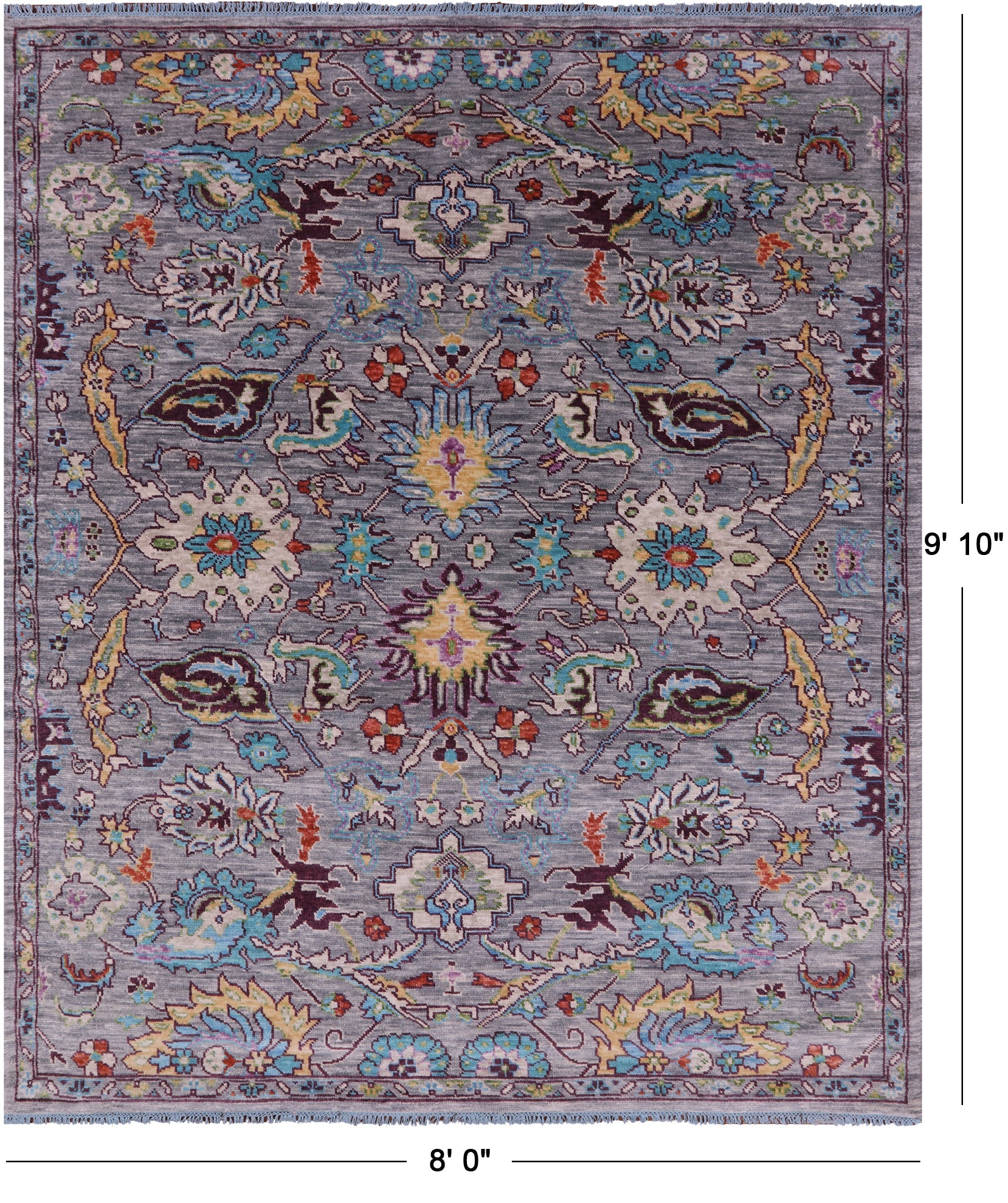 Grey Turkish Oushak Hand Knotted Wool Rug - 8' 0" X 9' 10" - Golden Nile