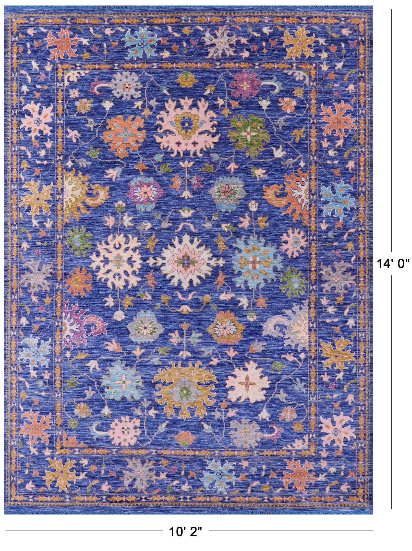 Blue Turkish Oushak Hand Knotted Wool Rug - 10' 2" X 14' 0" - Golden Nile