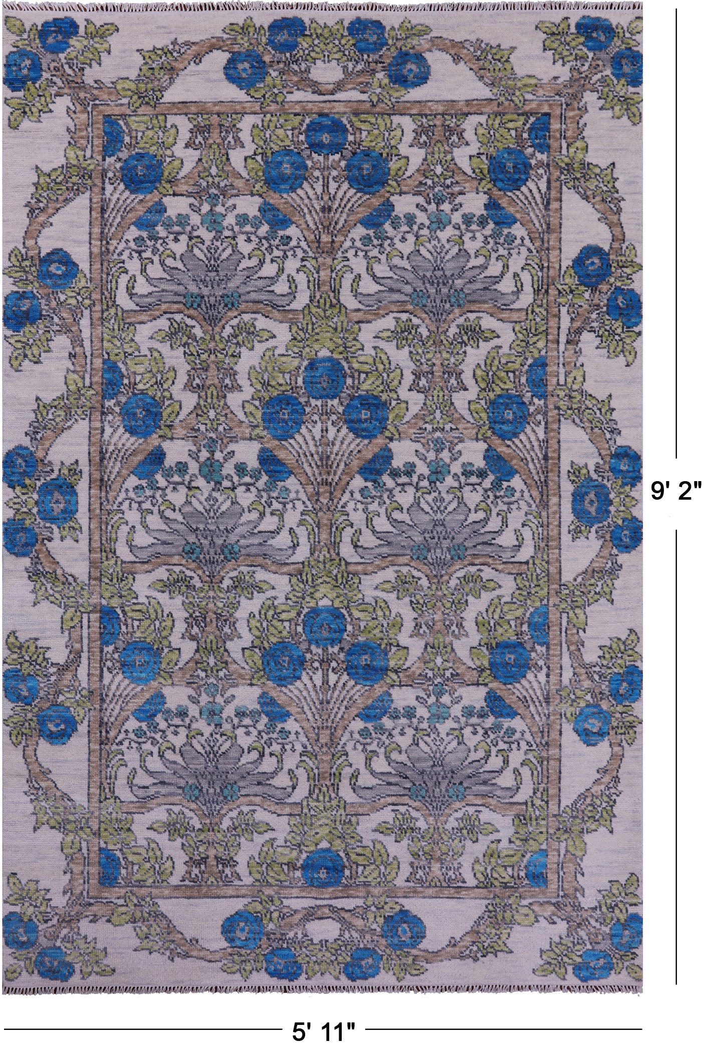Ivory William Morris Hand Knotted Wool Rug - 5' 11" X 9' 2" - Golden Nile