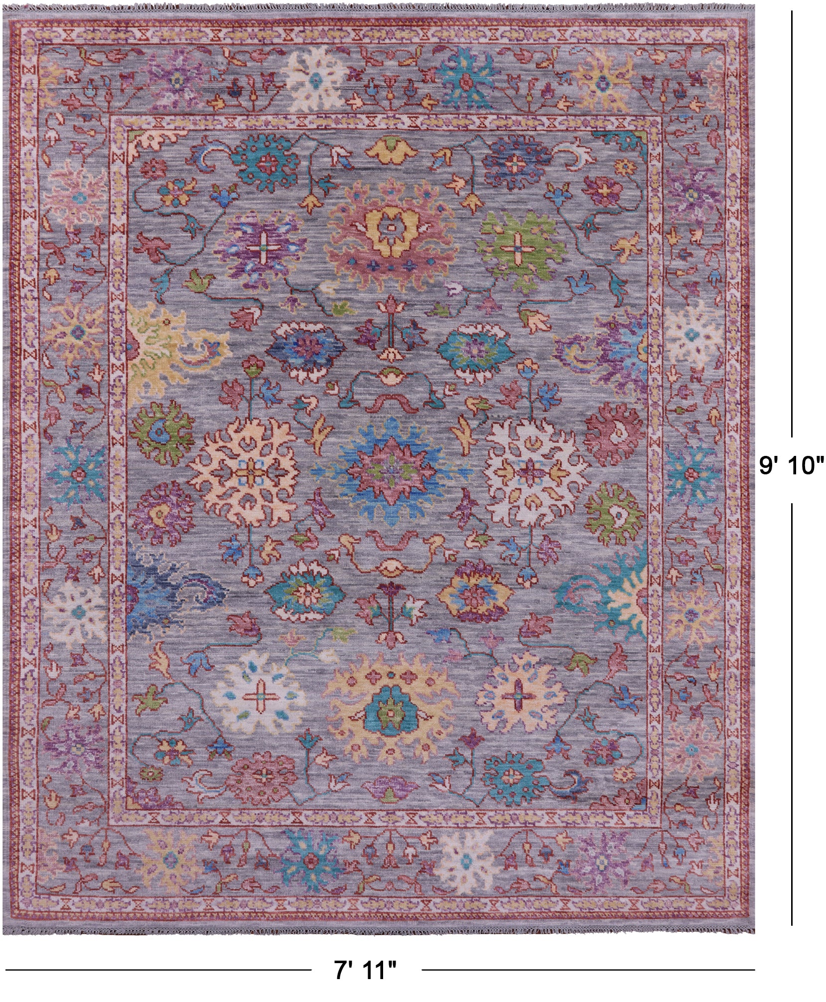 Grey Turkish Oushak Hand Knotted Wool Rug - 7' 11" X 9' 10" - Golden Nile