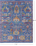 Blue Persian Fine Serapi Hand Knotted Wool Rug - 7' 11" X 10' 1" - Golden Nile