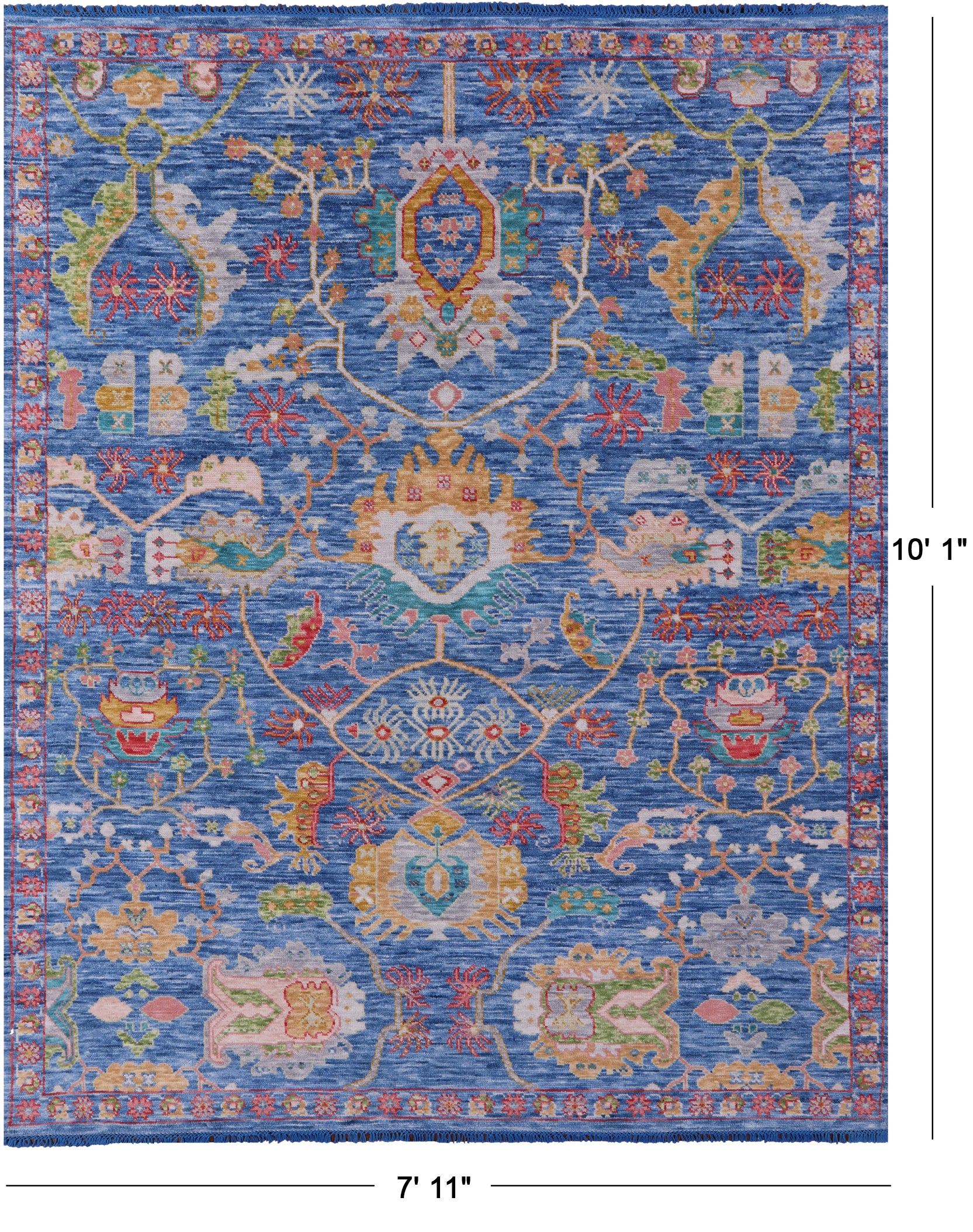 Blue Persian Fine Serapi Hand Knotted Wool Rug - 7' 11" X 10' 1" - Golden Nile
