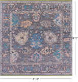 Grey Square Turkish Oushak Hand Knotted Wool Rug - 7' 11" X 8' 1" - Golden Nile