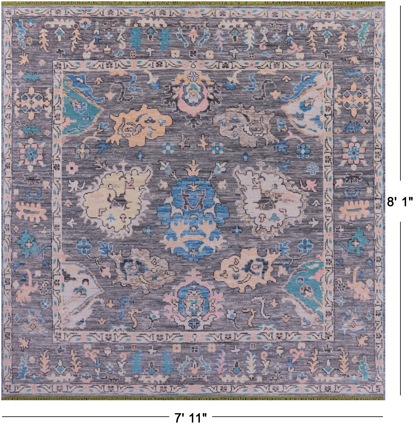 Grey Square Turkish Oushak Hand Knotted Wool Rug - 7' 11" X 8' 1" - Golden Nile