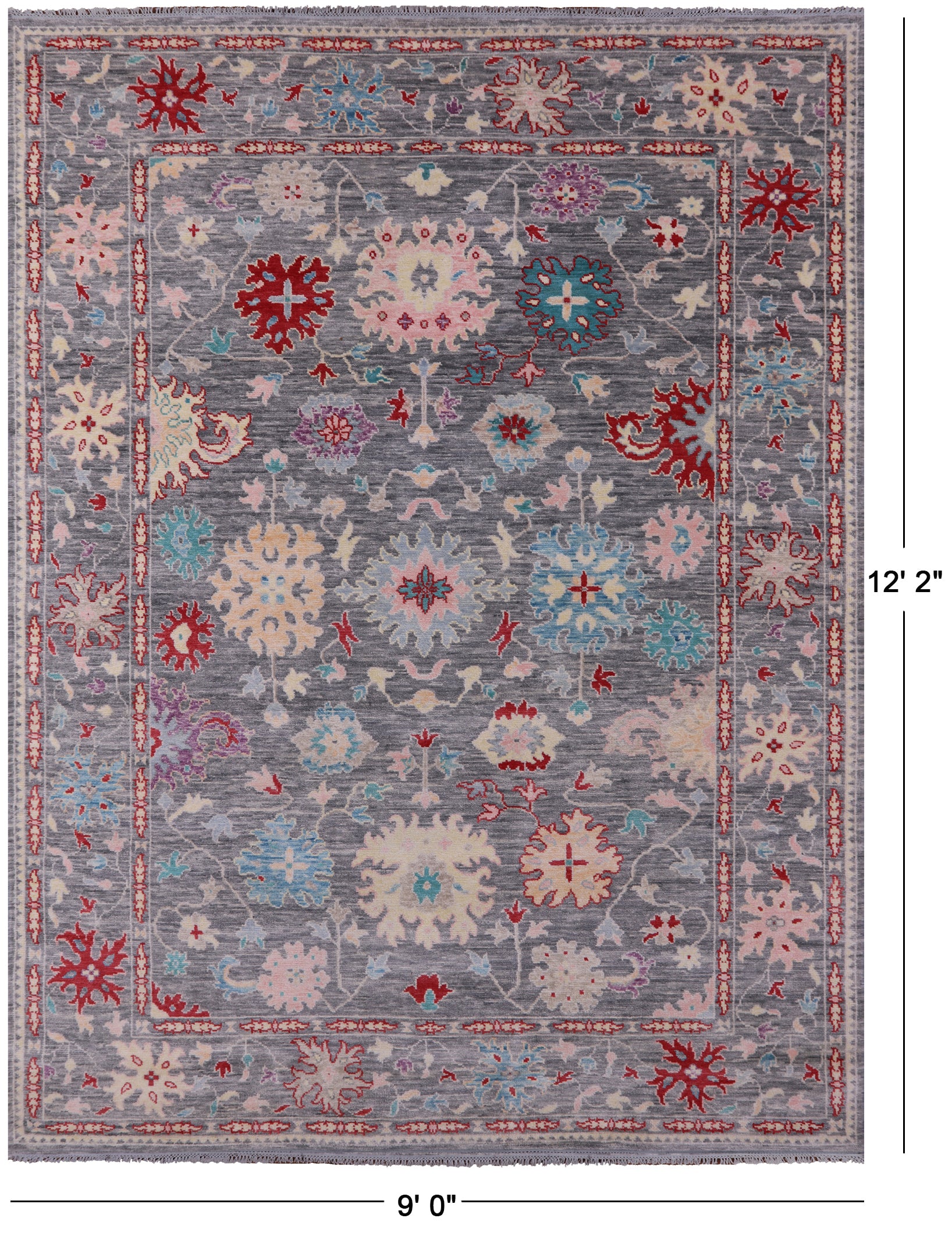 Grey Turkish Oushak Hand Knotted Wool Rug - 9' 0" X 12' 2" - Golden Nile