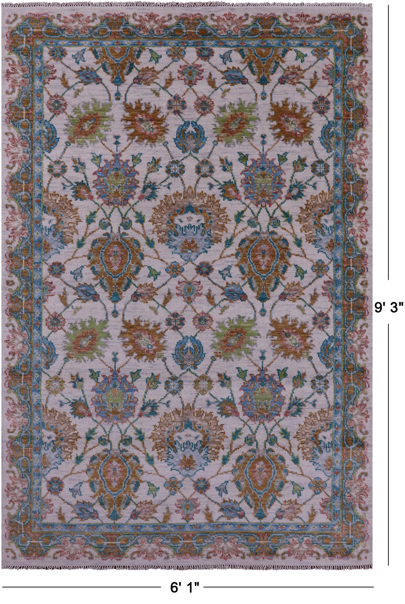 Ivory William Morris Hand Knotted Wool Rug - 6' 1" X 9' 3" - Golden Nile