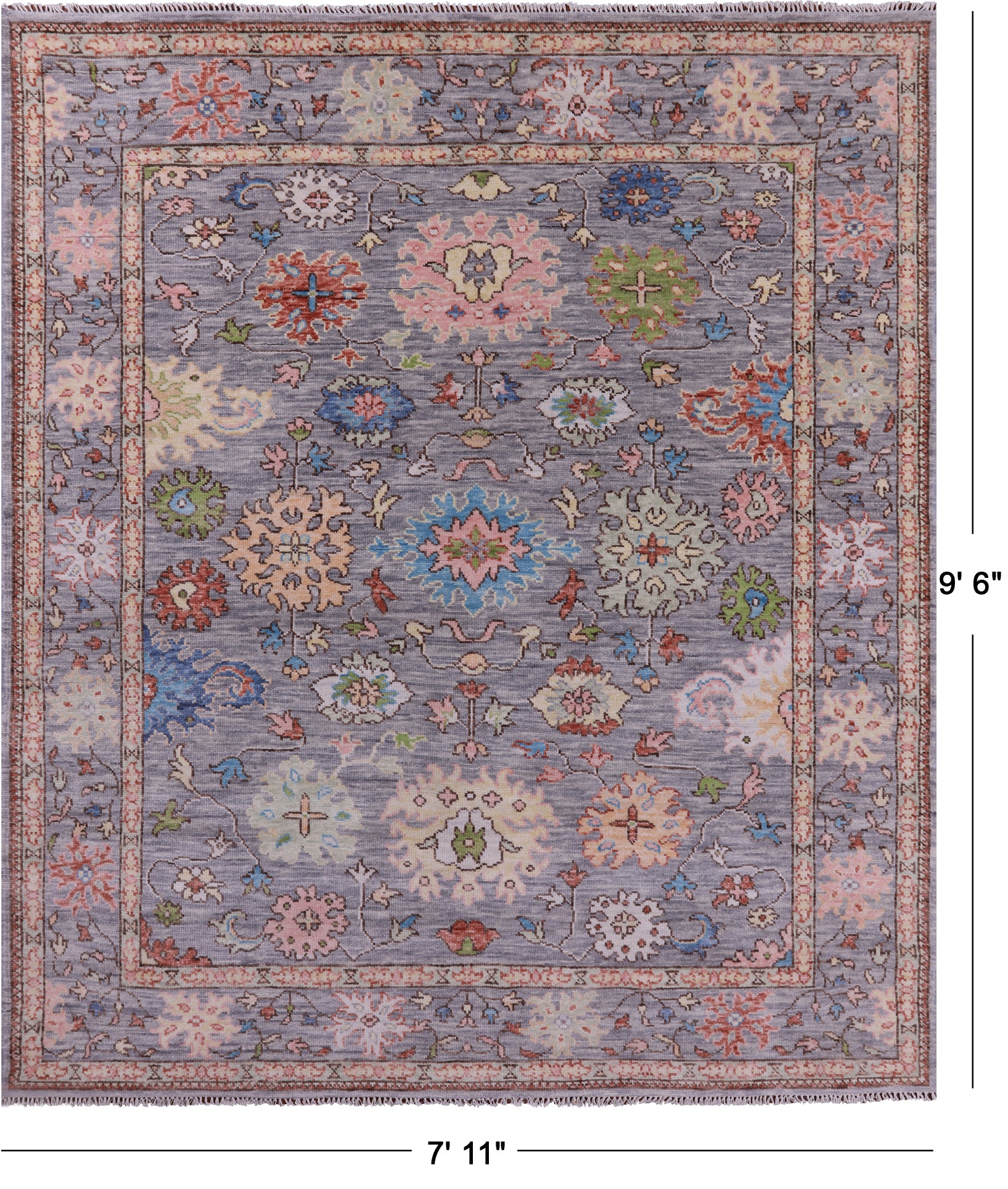 Grey Turkish Oushak Hand Knotted Wool Rug - 7' 11" X 9' 6" - Golden Nile