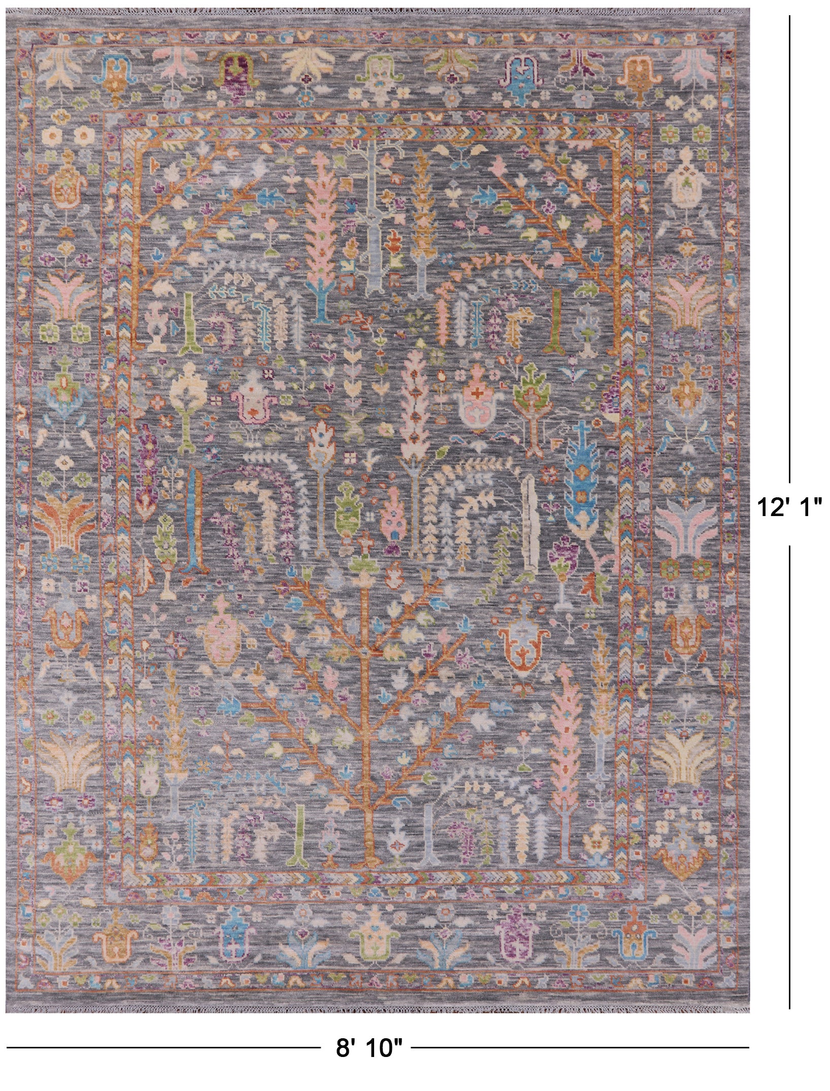Grey Turkish Oushak Hand Knotted Wool Rug - 8' 10" X 12' 1" - Golden Nile
