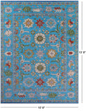 Blue Turkish Oushak Hand Knotted Wool Rug - 10' 6" X 13' 8" - Golden Nile