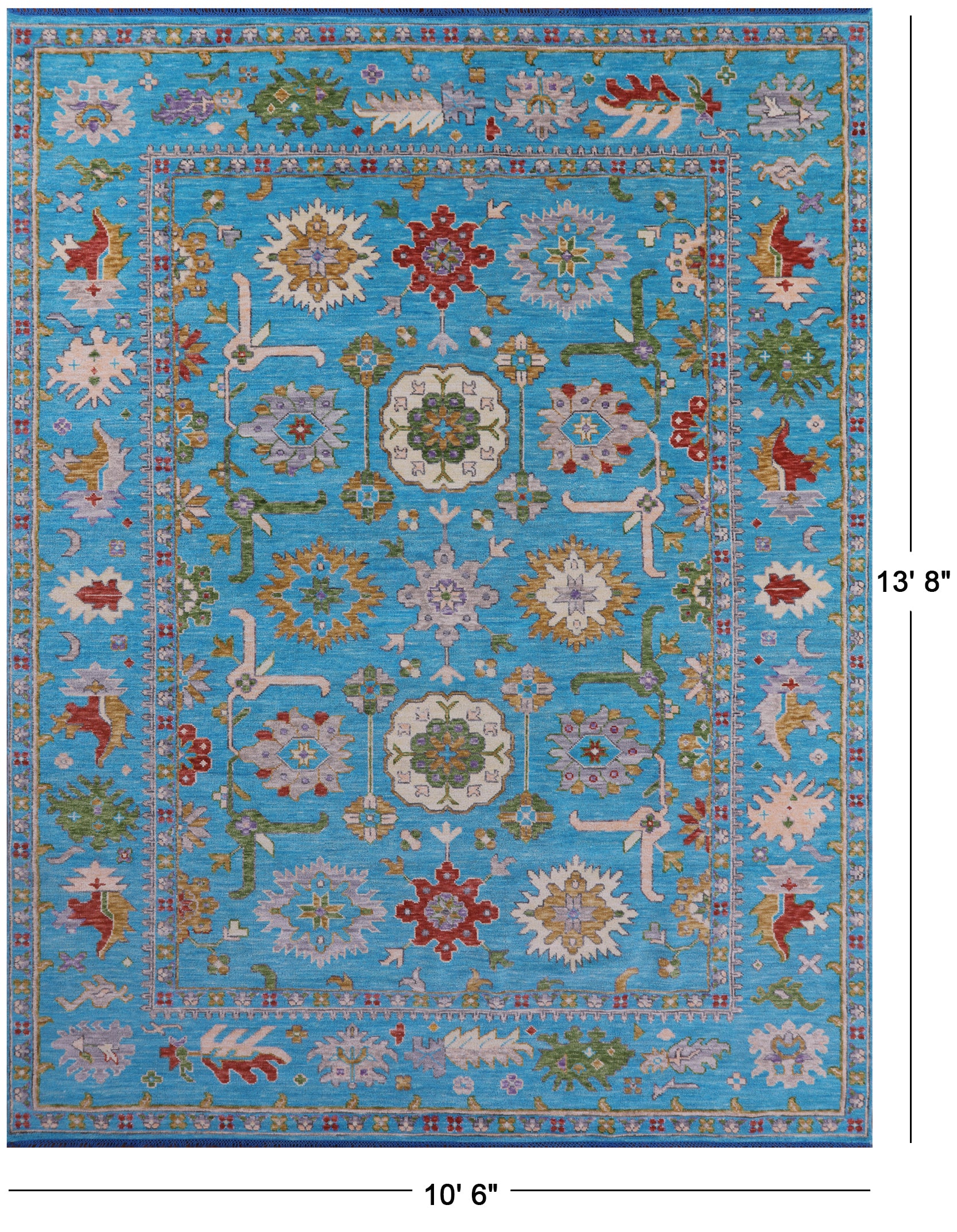 Blue Turkish Oushak Hand Knotted Wool Rug - 10' 6" X 13' 8" - Golden Nile