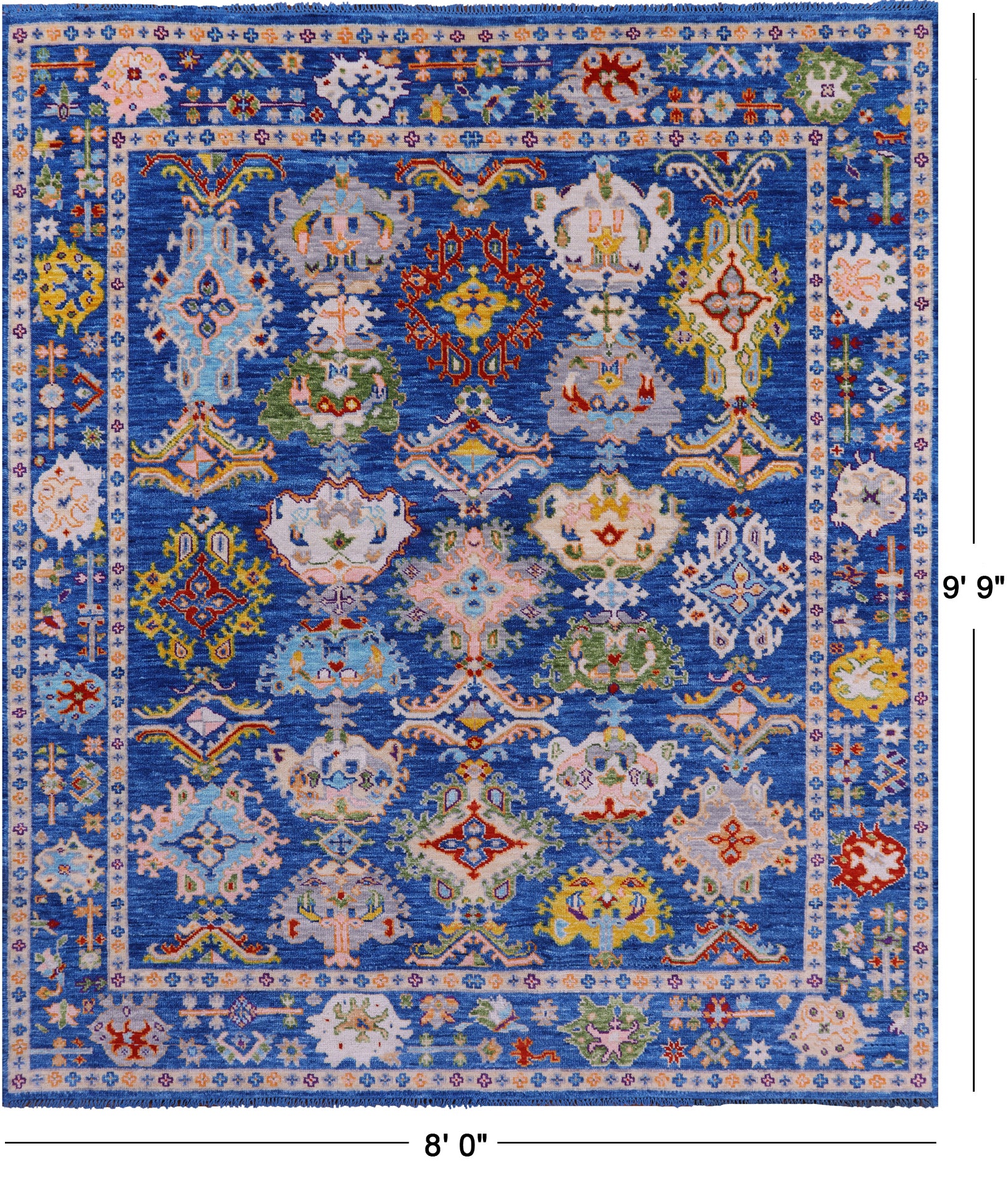 Blue Turkish Oushak Hand Knotted Wool Rug - 8' 0" X 9' 9" - Golden Nile
