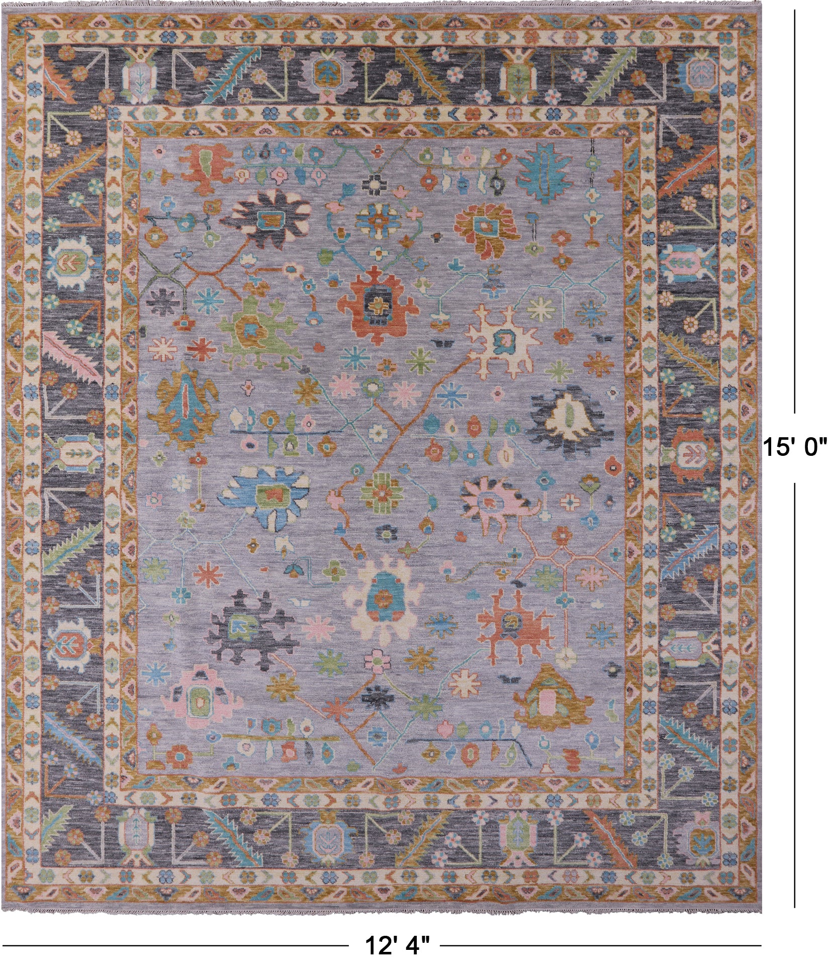 Grey Turkish Oushak Handmade Wool Rug - 12' 4" X 15' 0" - Golden Nile