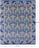 Blue William Morris Hand Knotted Wool Rug - 11' 11" X 15' 0" - Golden Nile