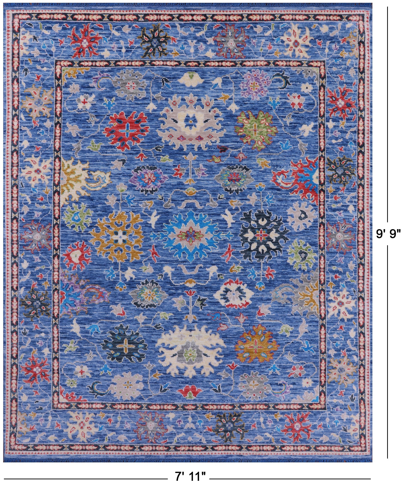 Blue Turkish Oushak Hand Knotted Wool Rug - 7' 11" X 9' 9" - Golden Nile
