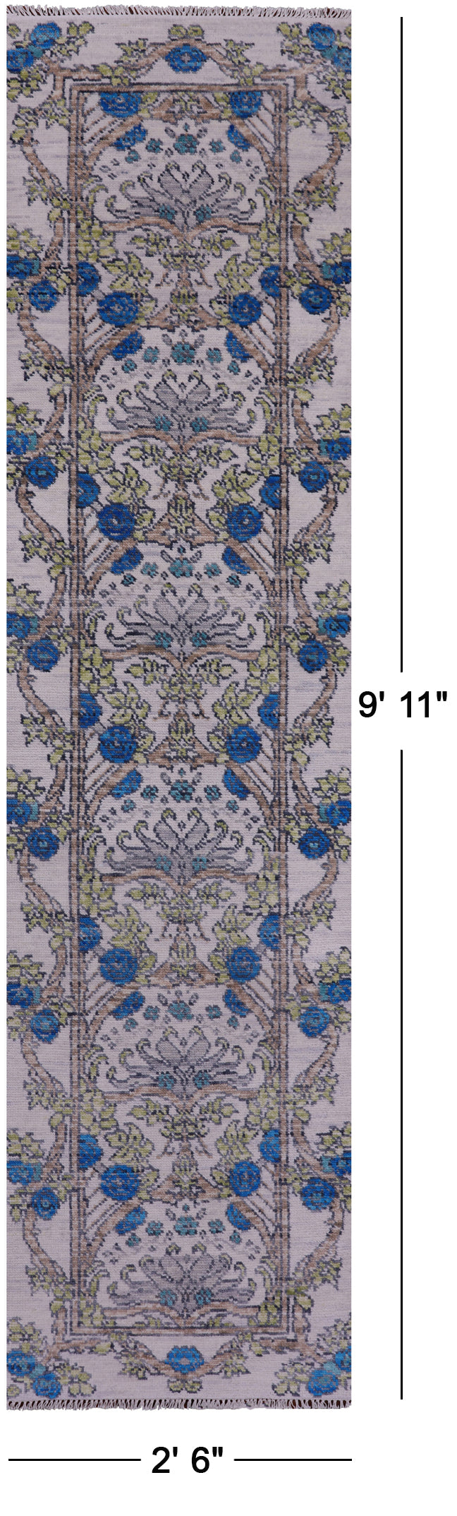 Ivory William Morris Hand Knotted Wool Runner Rug - 2' 6" X 9' 11" - Golden Nile