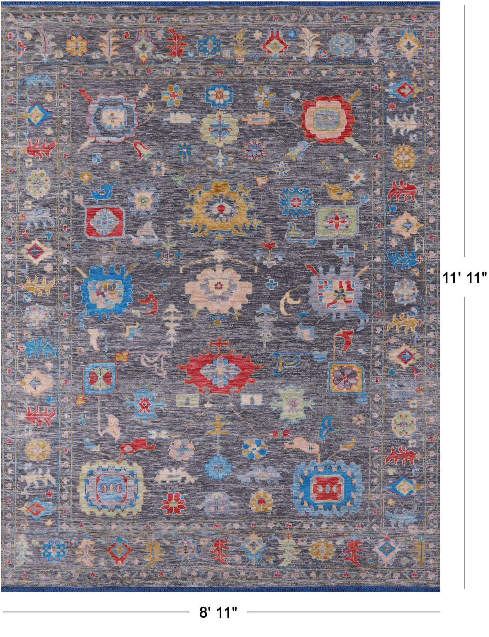 Grey Turkish Oushak Hand Knotted Wool Rug - 8' 11" X 11' 11" - Golden Nile
