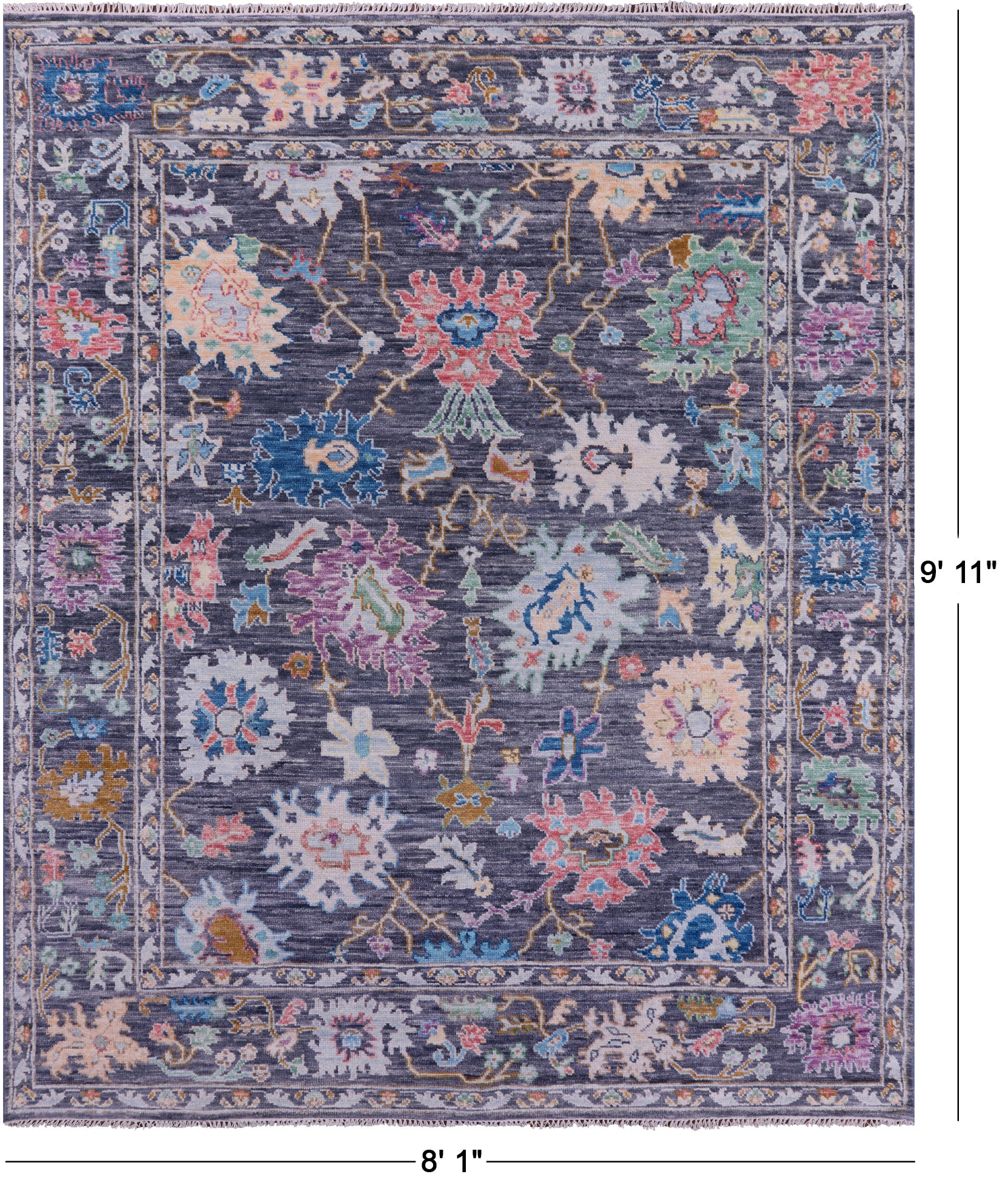 Grey Turkish Oushak Hand Knotted Wool Rug - 8' 1" X 9' 11" - Golden Nile