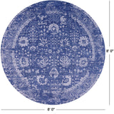 Blue Round Persian Handmade Wool & Silk Rug - 8' 0" X 8' 0" - Golden Nile