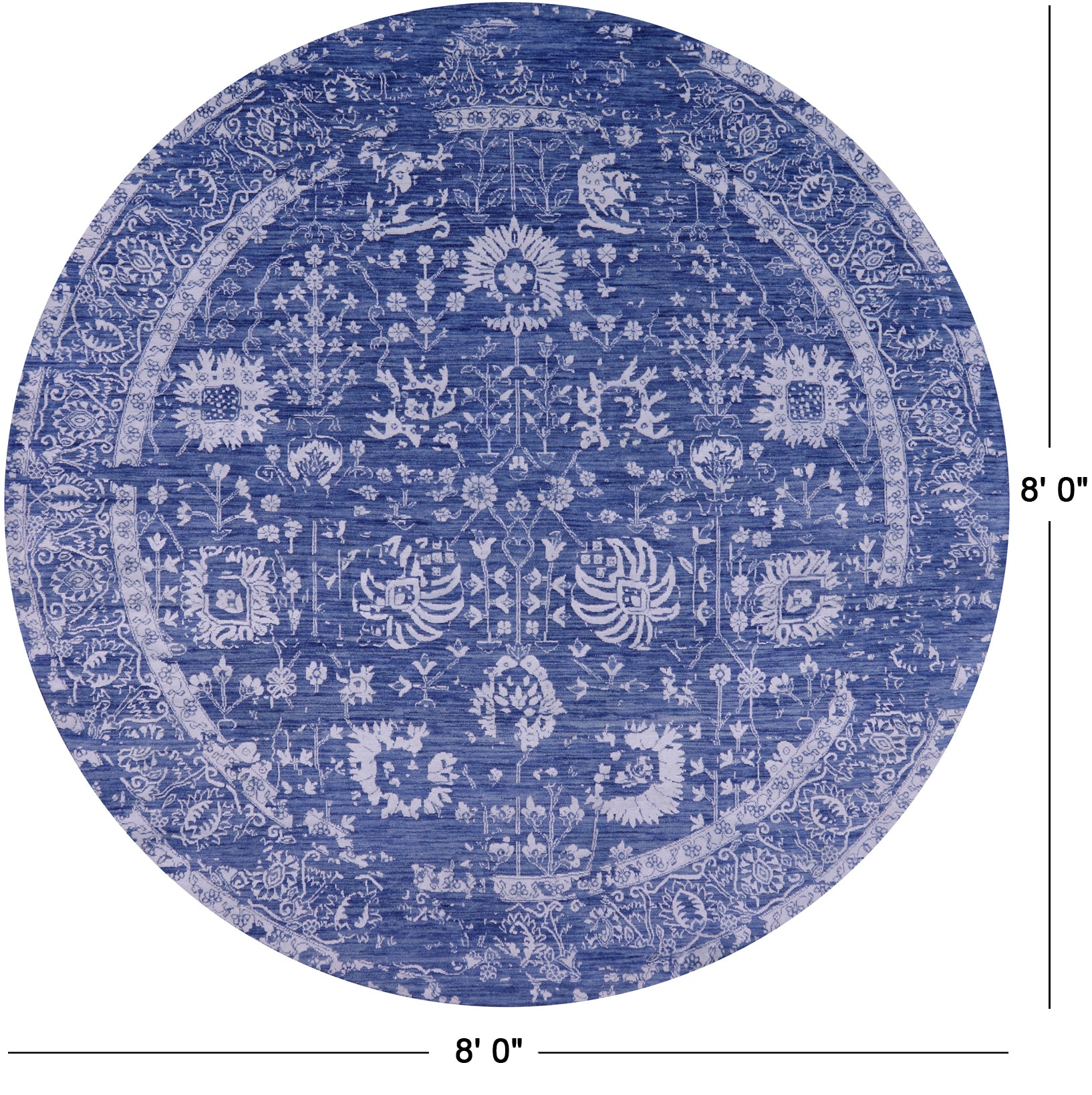 Blue Round Persian Handmade Wool & Silk Rug - 8' 0" X 8' 0" - Golden Nile