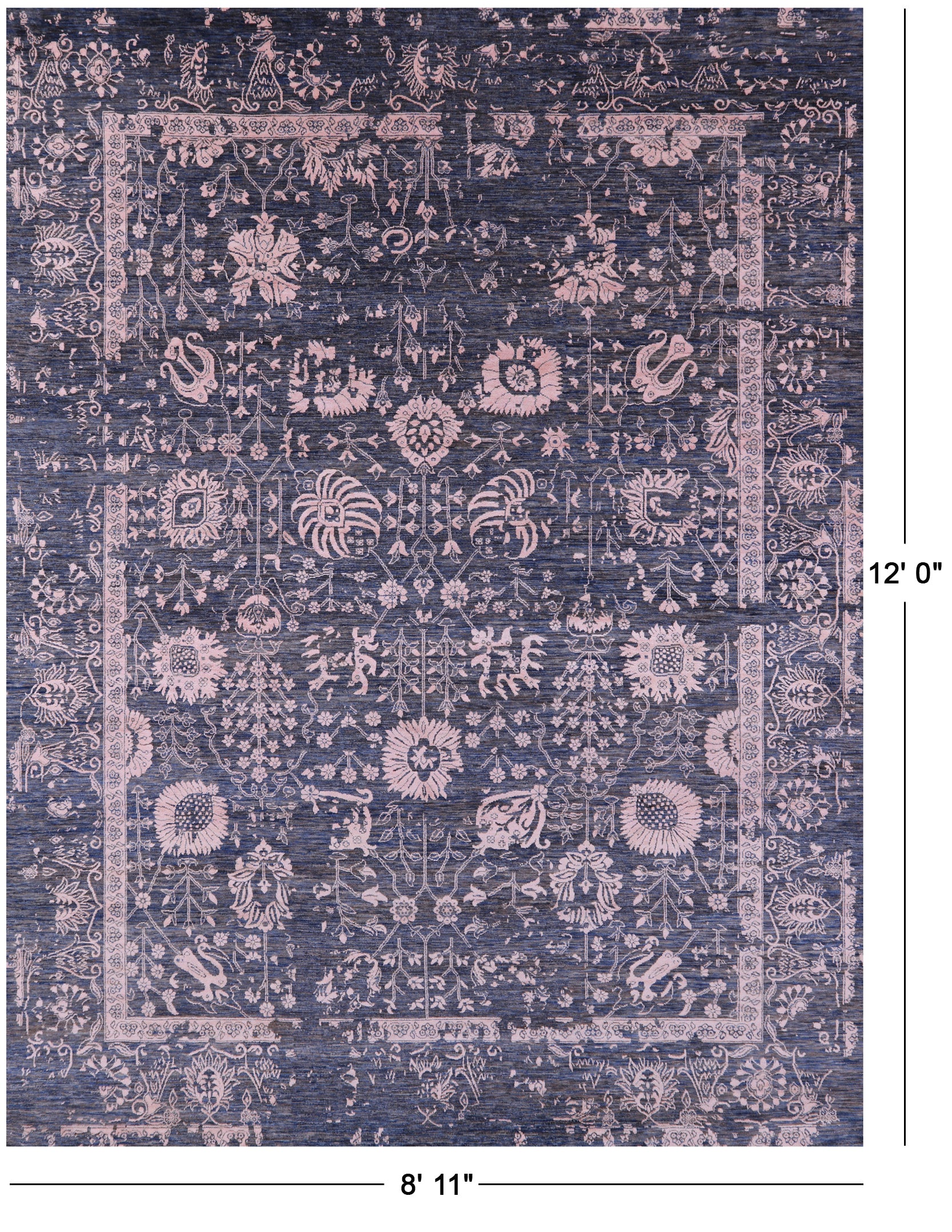 Grey Persian Hand Knotted Wool & Silk Rug - 8' 11" X 12' 0" - Golden Nile