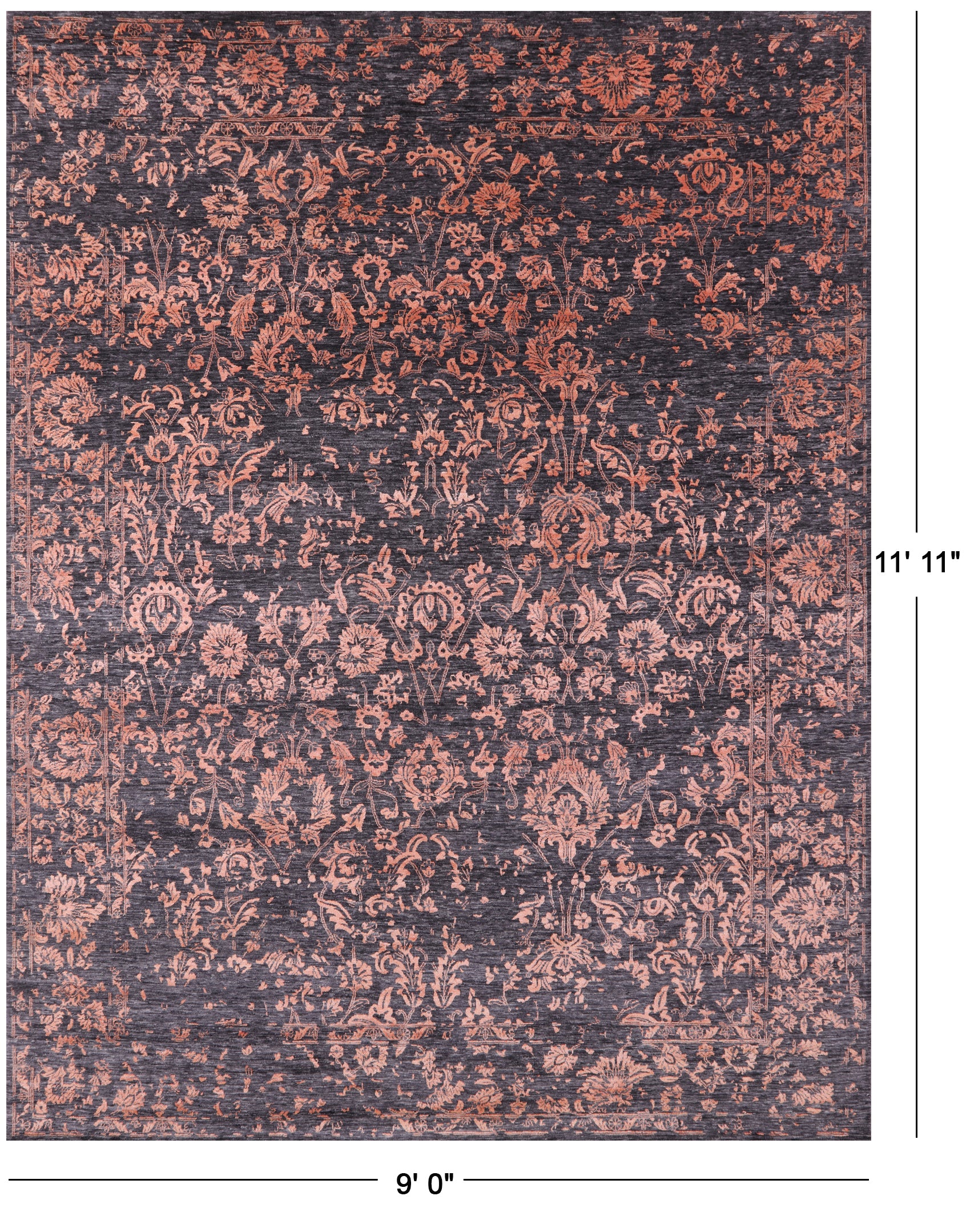 Grey Persian Hand Knotted Wool & Silk Rug - 9' 0" X 11' 11" - Golden Nile