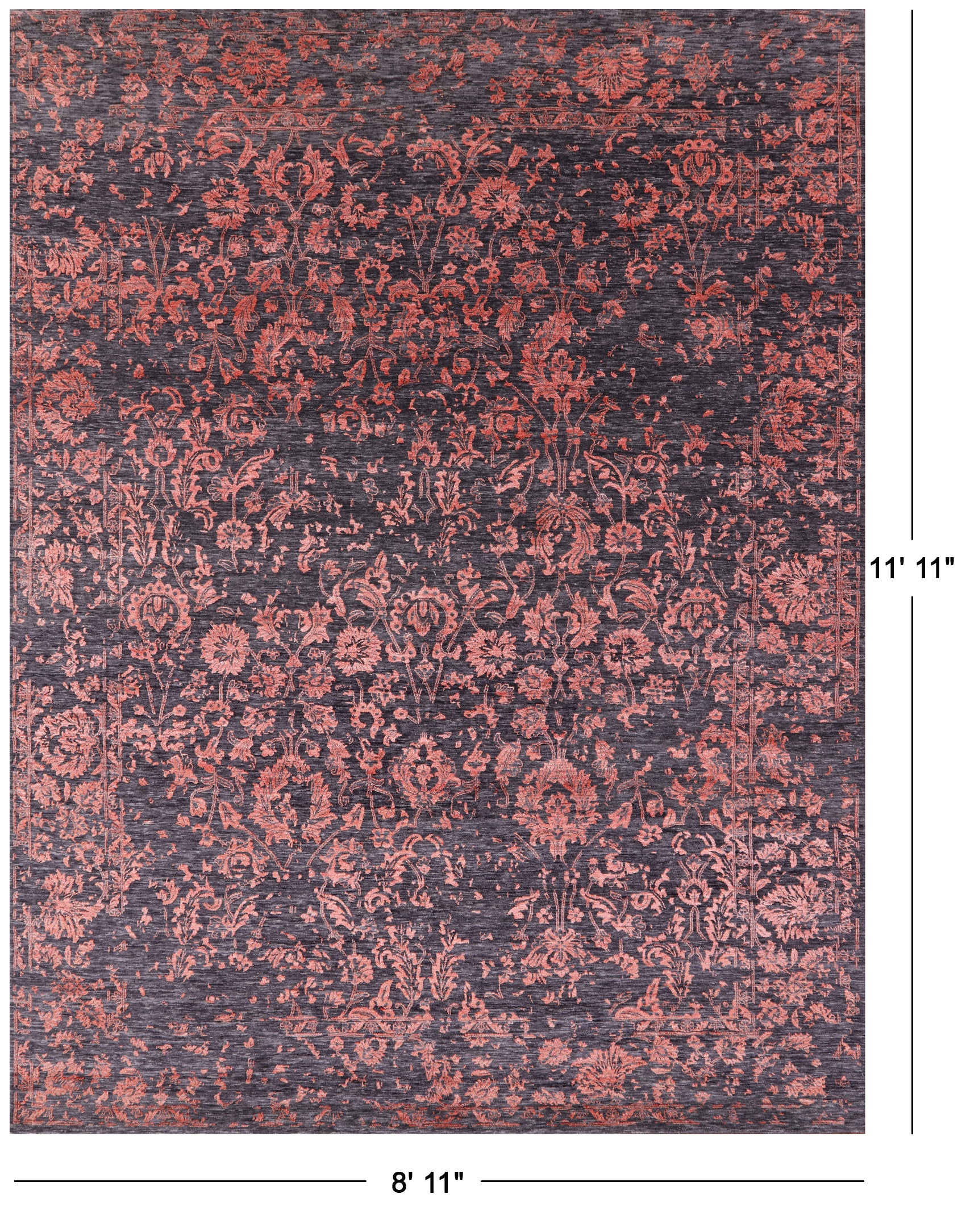 Grey Persian Hand Knotted Wool & Silk Rug - 8' 11" X 11' 11" - Golden Nile