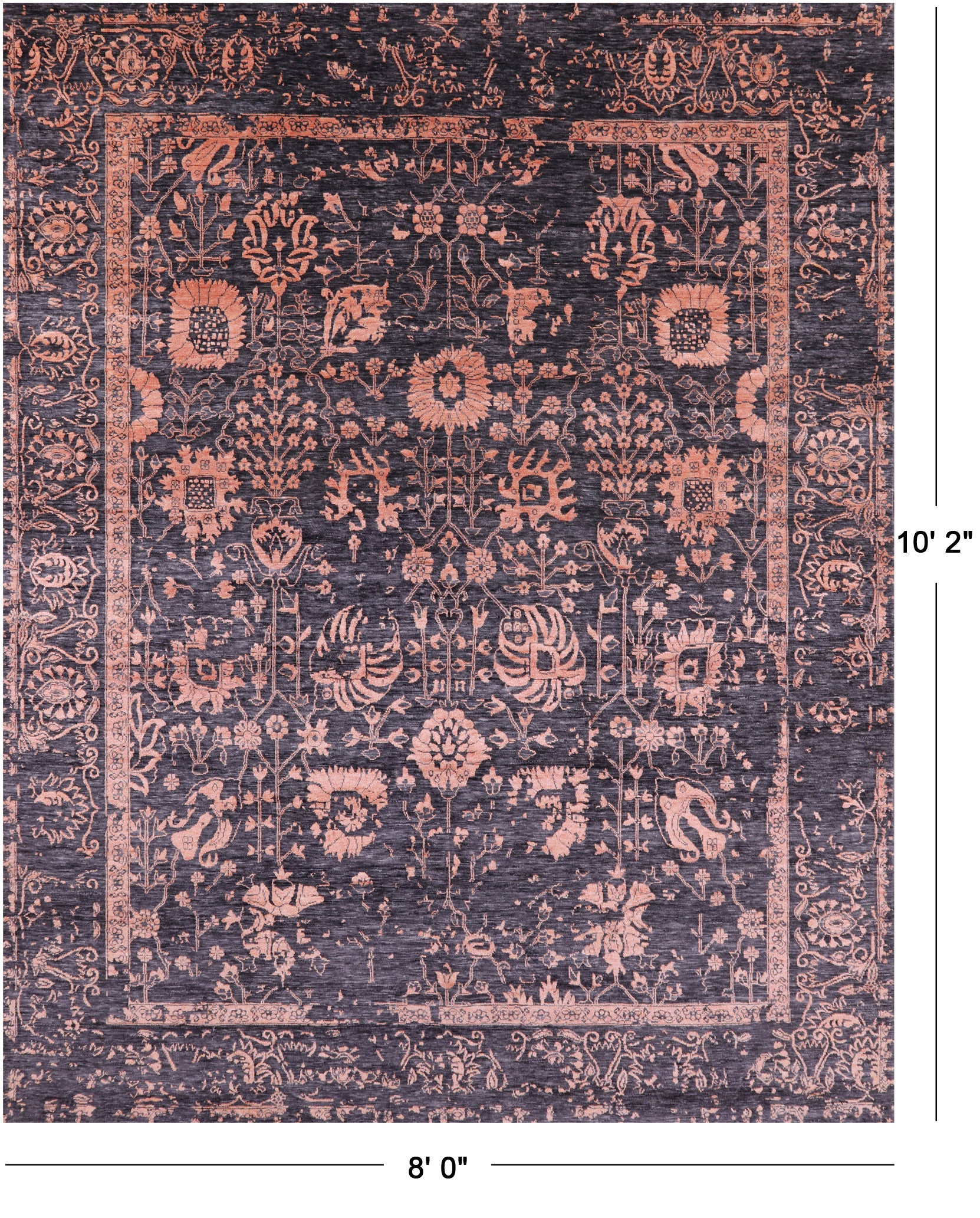 Grey Persian Hand Knotted Wool & Silk Rug - 8' 0" X 10' 2" - Golden Nile