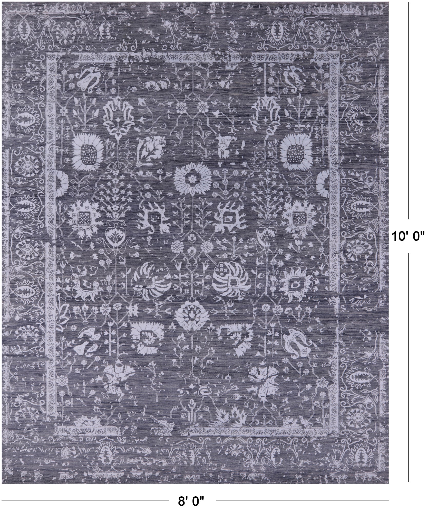 Grey Persian Handmade Wool & Silk Rug - 8' 0" X 10' 0" - Golden Nile