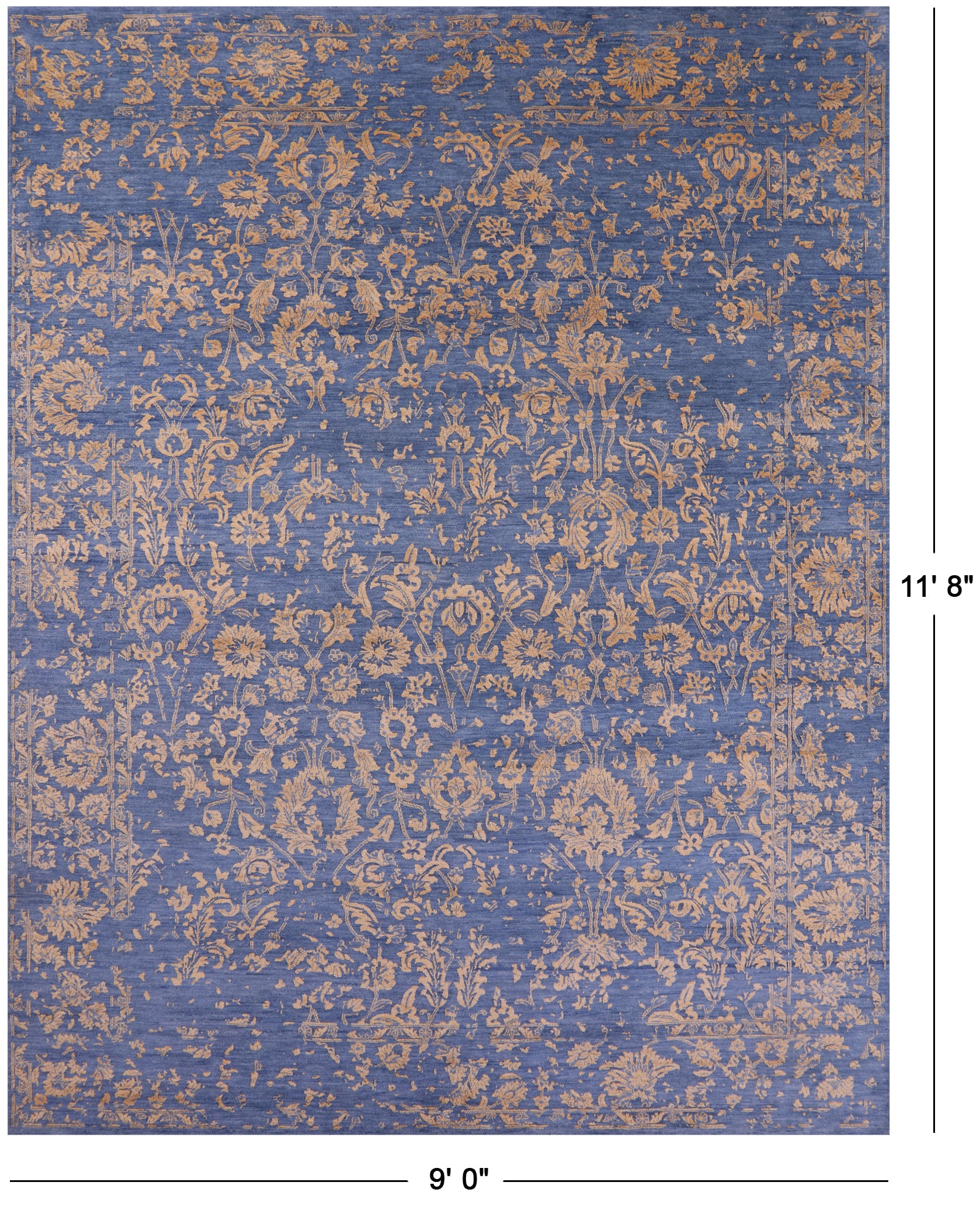 Blue Persian Hand Knotted Wool & Silk Rug - 9' 0" X 11' 8" - Golden Nile