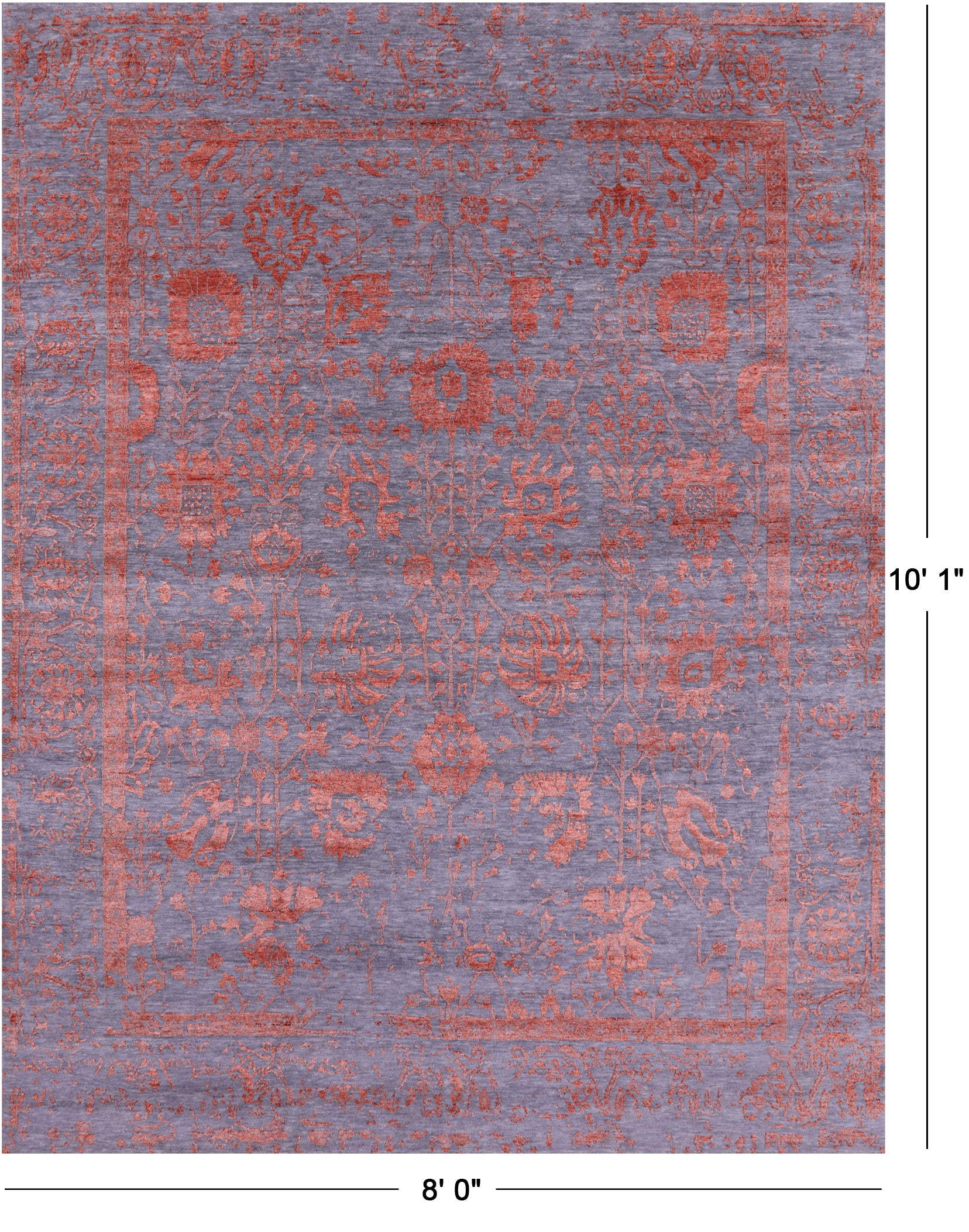 Grey Contemporary Hand Knotted Wool & Silk Rug - 8' 0" X 10' 1" - Golden Nile
