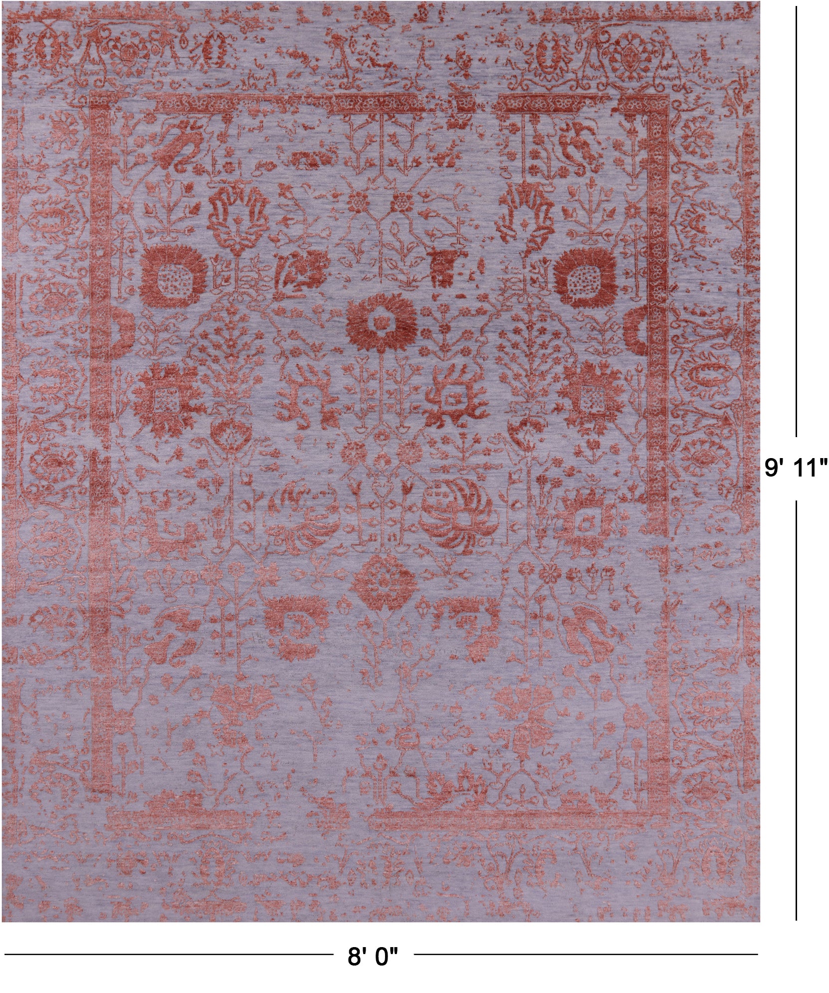 Grey Persian Hand Knotted Wool & Silk Rug - 8' 0" X 9' 11" - Golden Nile