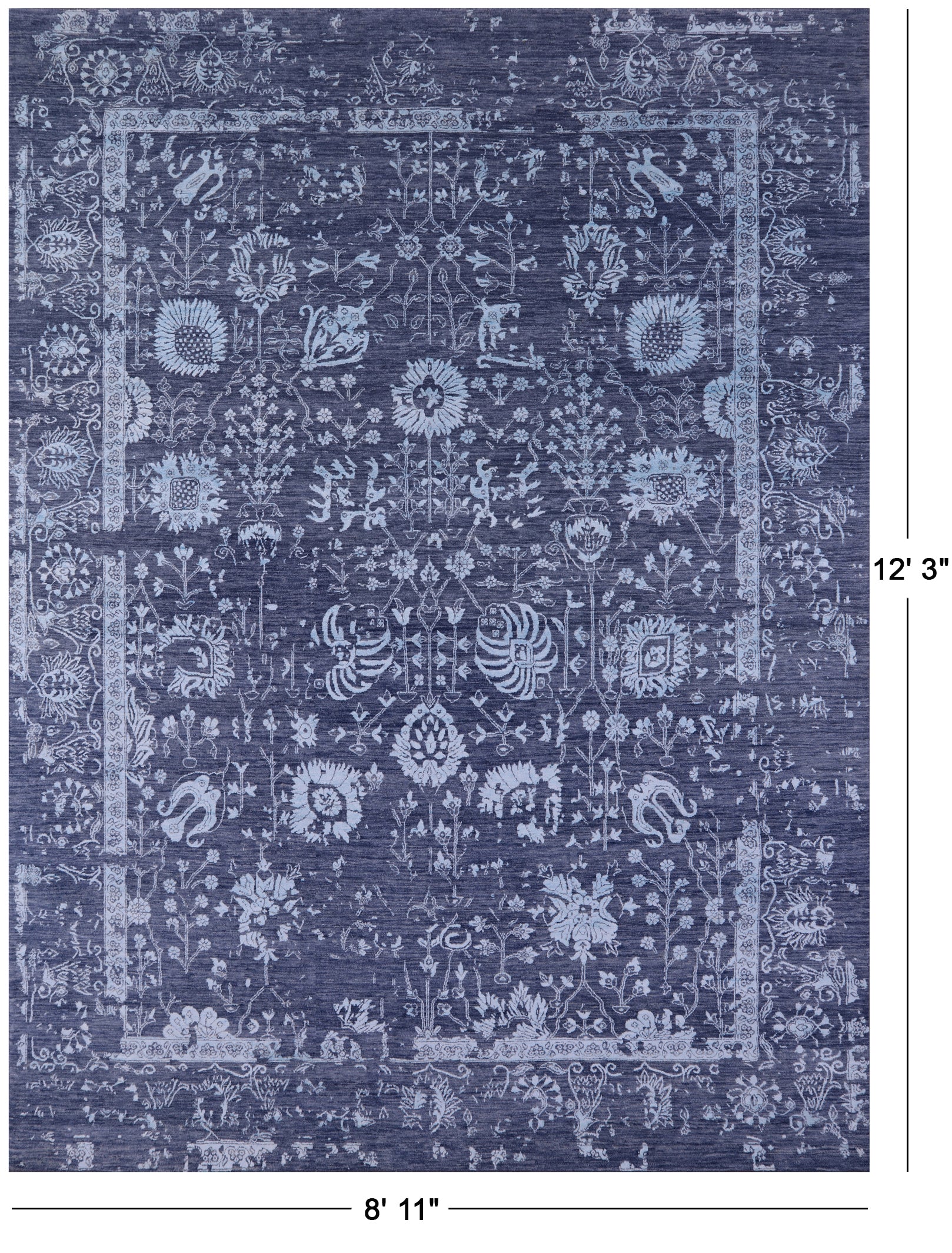 Grey Persian Hand Knotted Wool & Silk Rug - 8' 11" X 12' 3" - Golden Nile